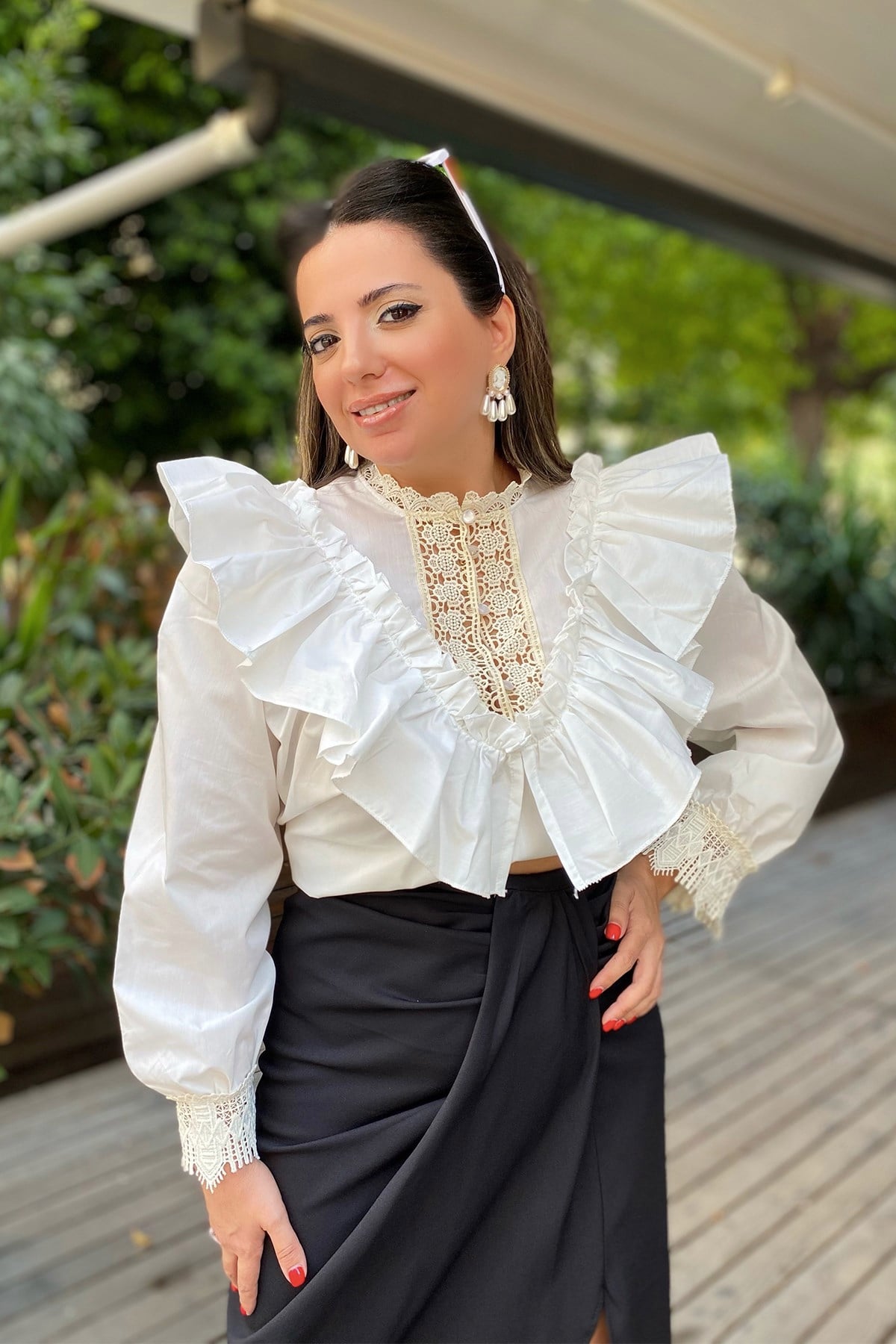 Volanlı Vintage Poplin Bluz 