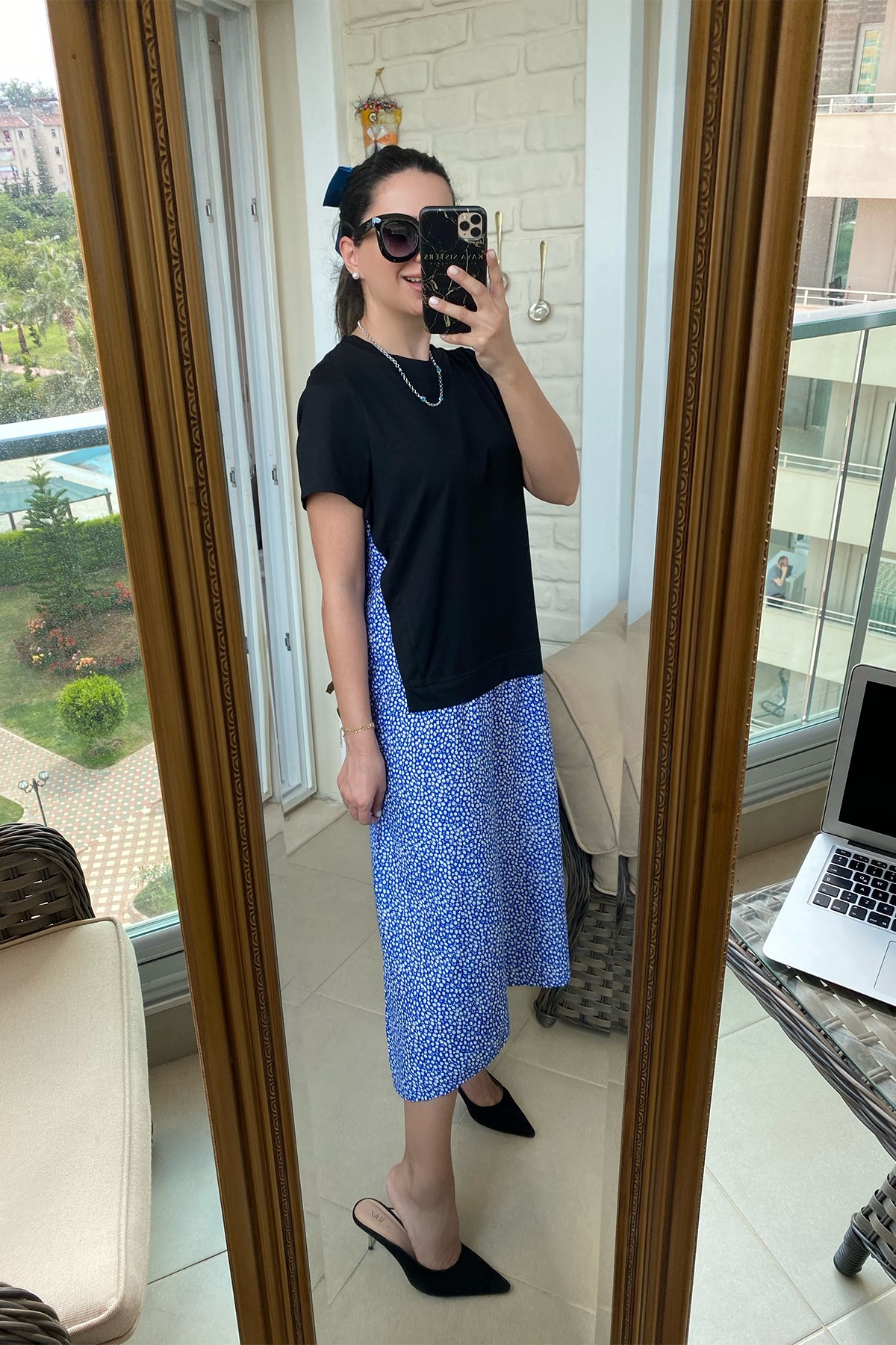 Yarım Kol Çiçek Desenli Elbise