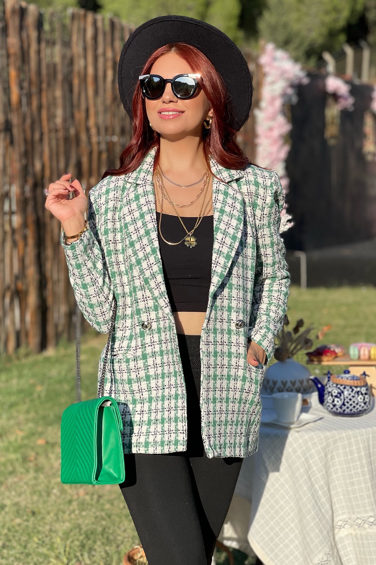 Yeşil Ekose Blazer Ceket