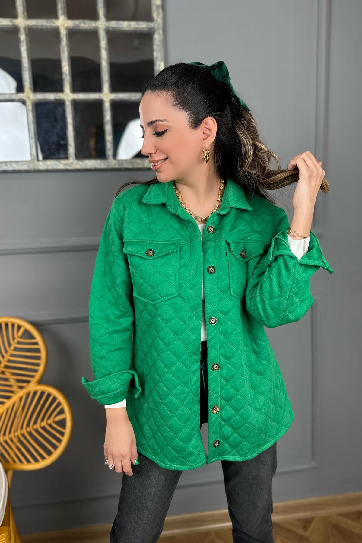 Yeşil Kapitone Gömlek Ceket