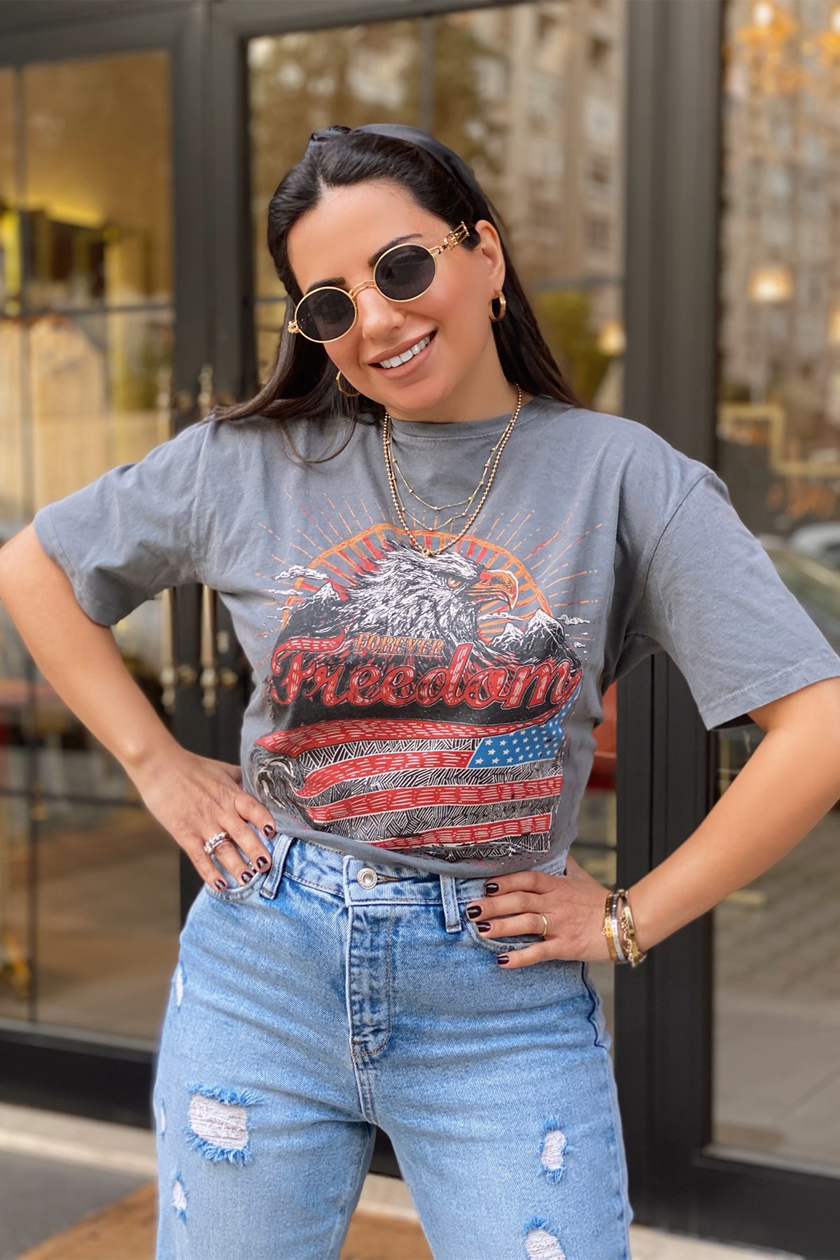 Yıkama Detaylı Baskılı Tshirt