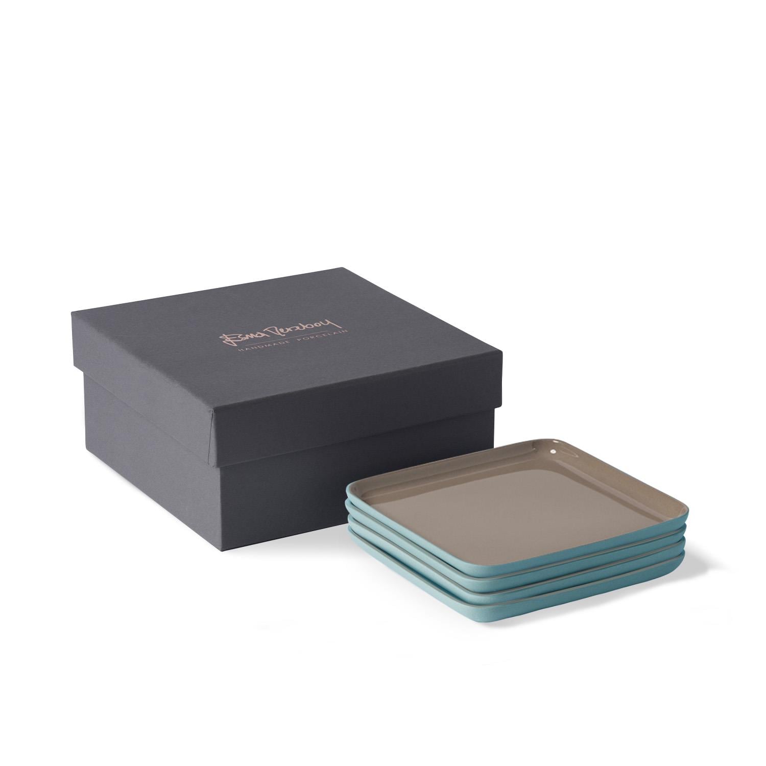 Kare 4'lü Tabak Seti Aqua&Taş