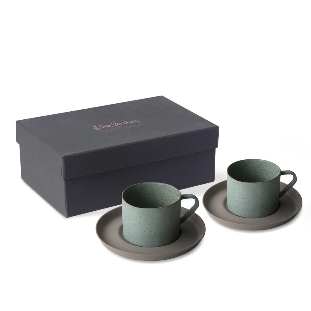 Nest Glitter 2'li Tabaklı Kahve/Çay Fincanı 180ml Taş-Pırıltılı Nil