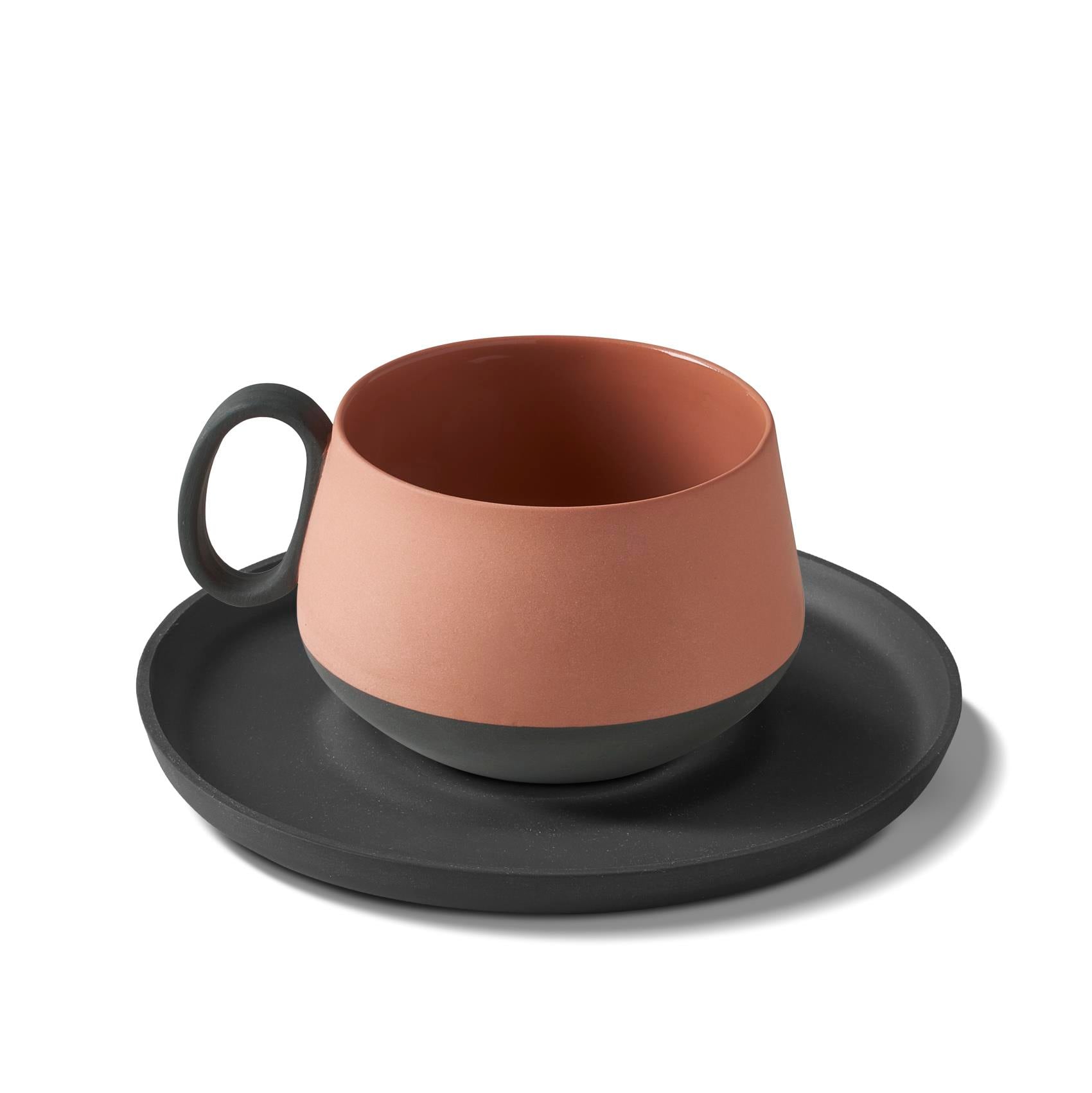 Tube Tabaklı Çay Fincanı Siyah - Siyah & Mercan