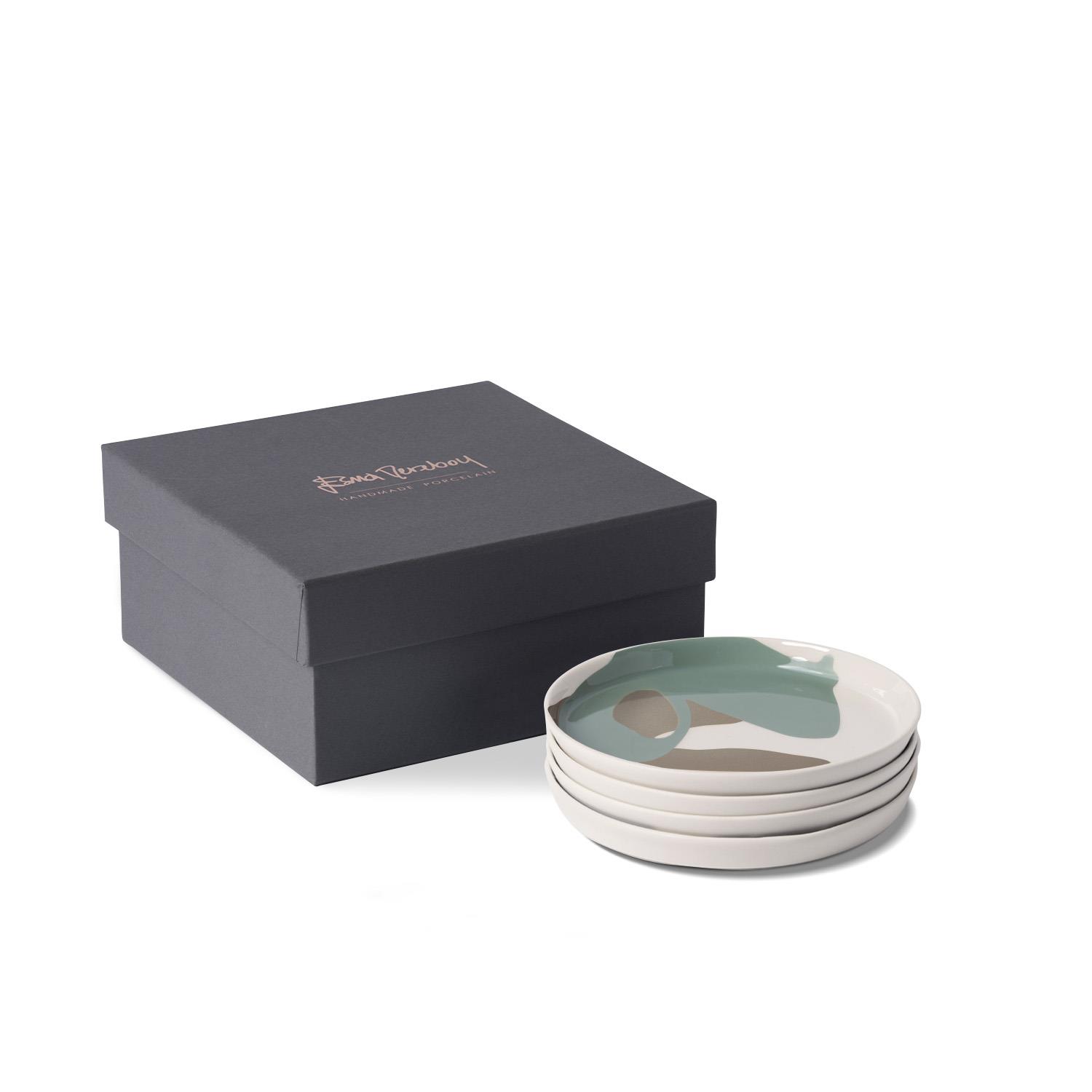 Yuvarlak 4'lü Tabak Seti Colour Wave Fildişi & Nil & Taş