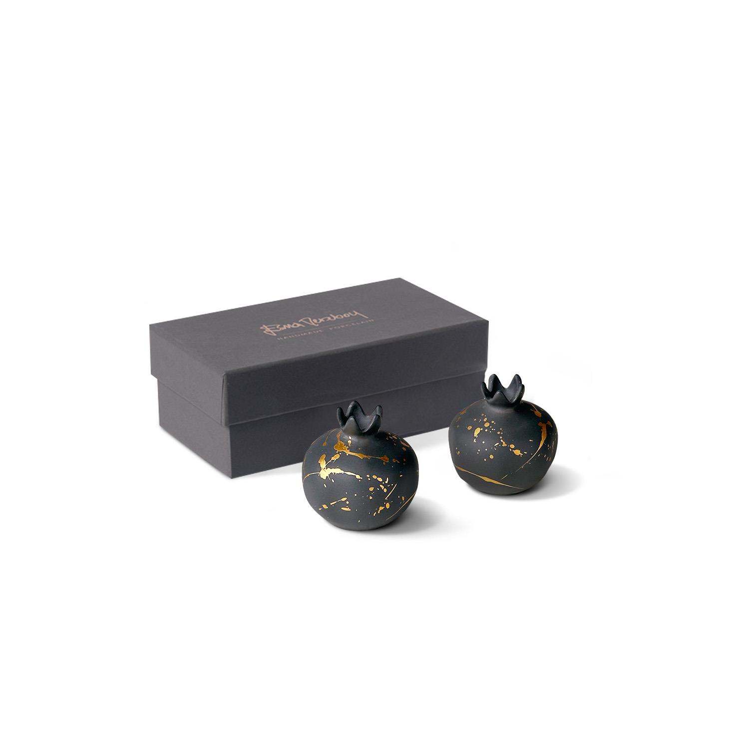 Decorative Pomegranate Set Of 2 Black&Gold 