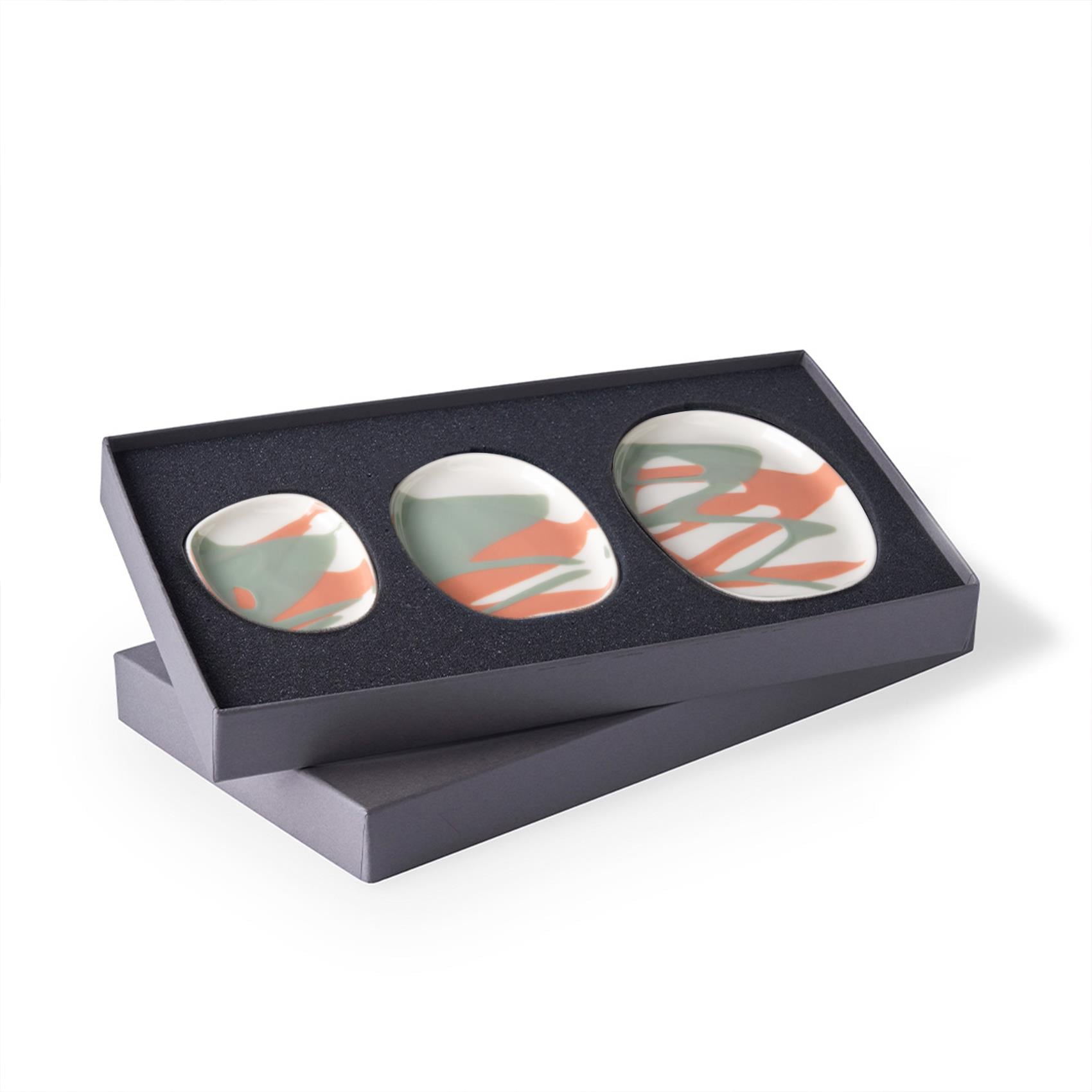 Pebble Plate Colour Wave Set Of 3 Ivory&Coral&Nile 