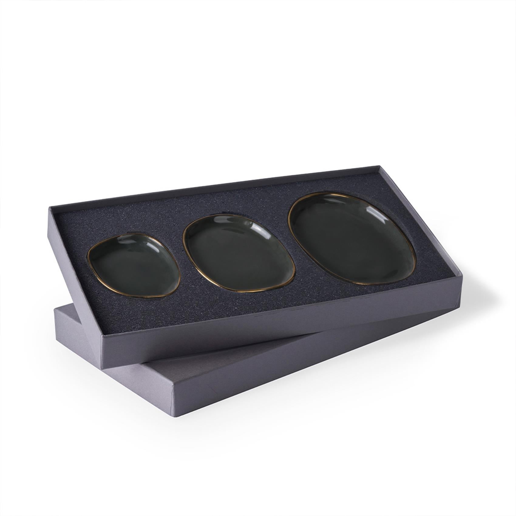 Pebble Plate Set Of 3 Black&Gold 