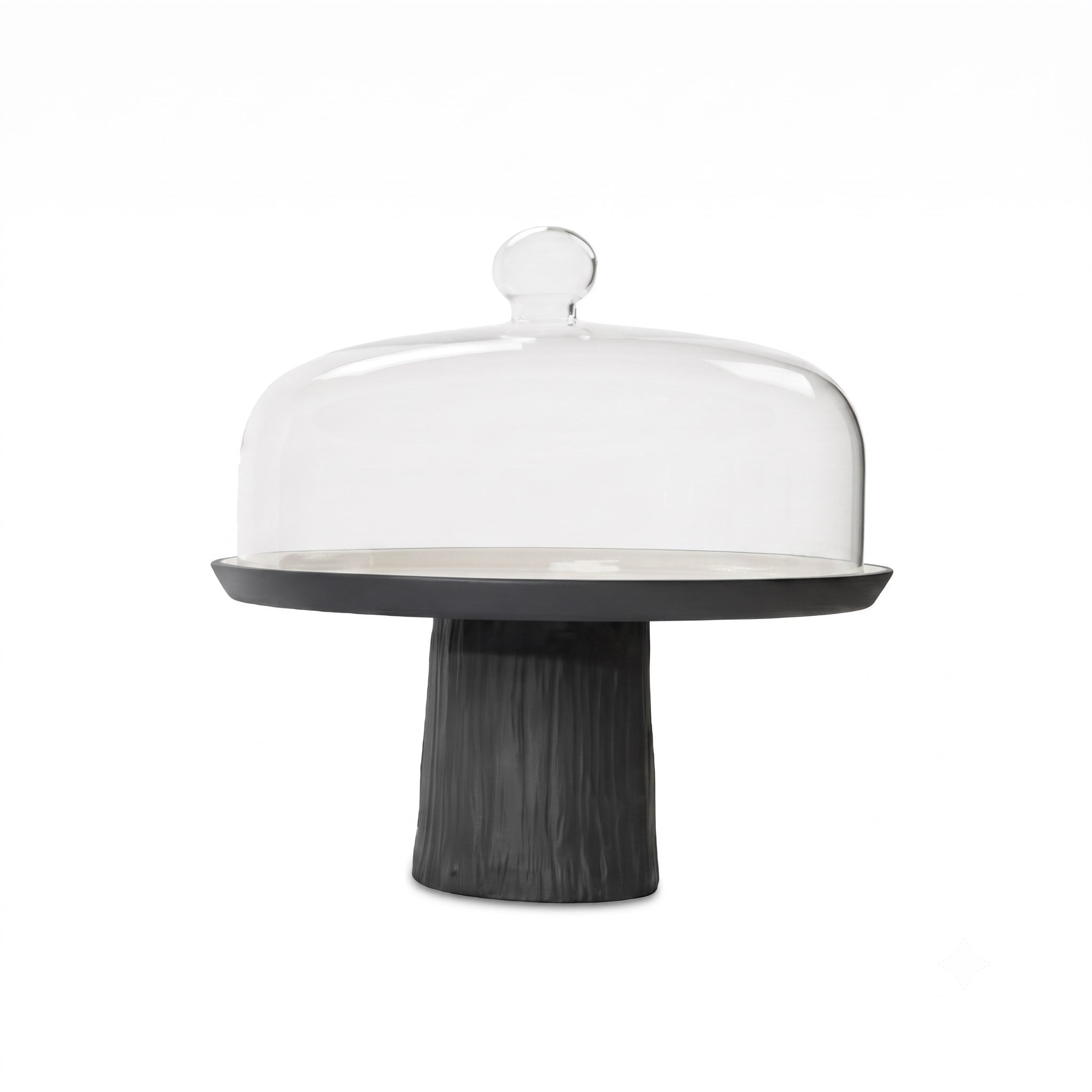 Tree Round Large Cake Salver with Glass Dome Black - Black & Ivory 26,5 cm 