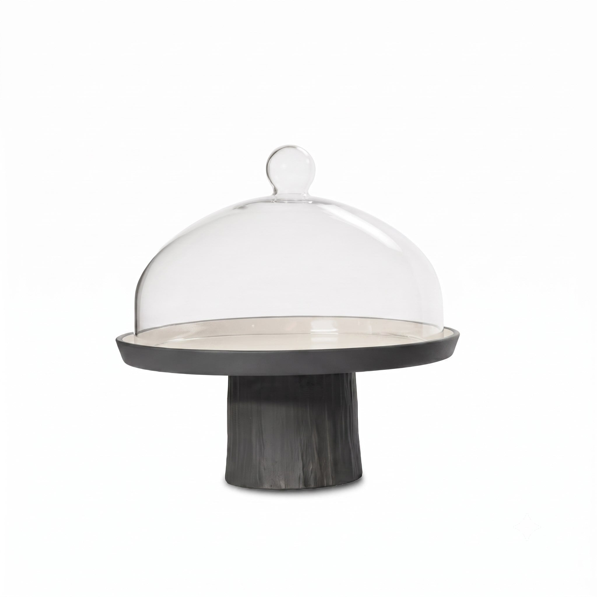 Tree Round Medium Cake Salver with Glass Dome Black - Black & Ivory 22,5 cm 