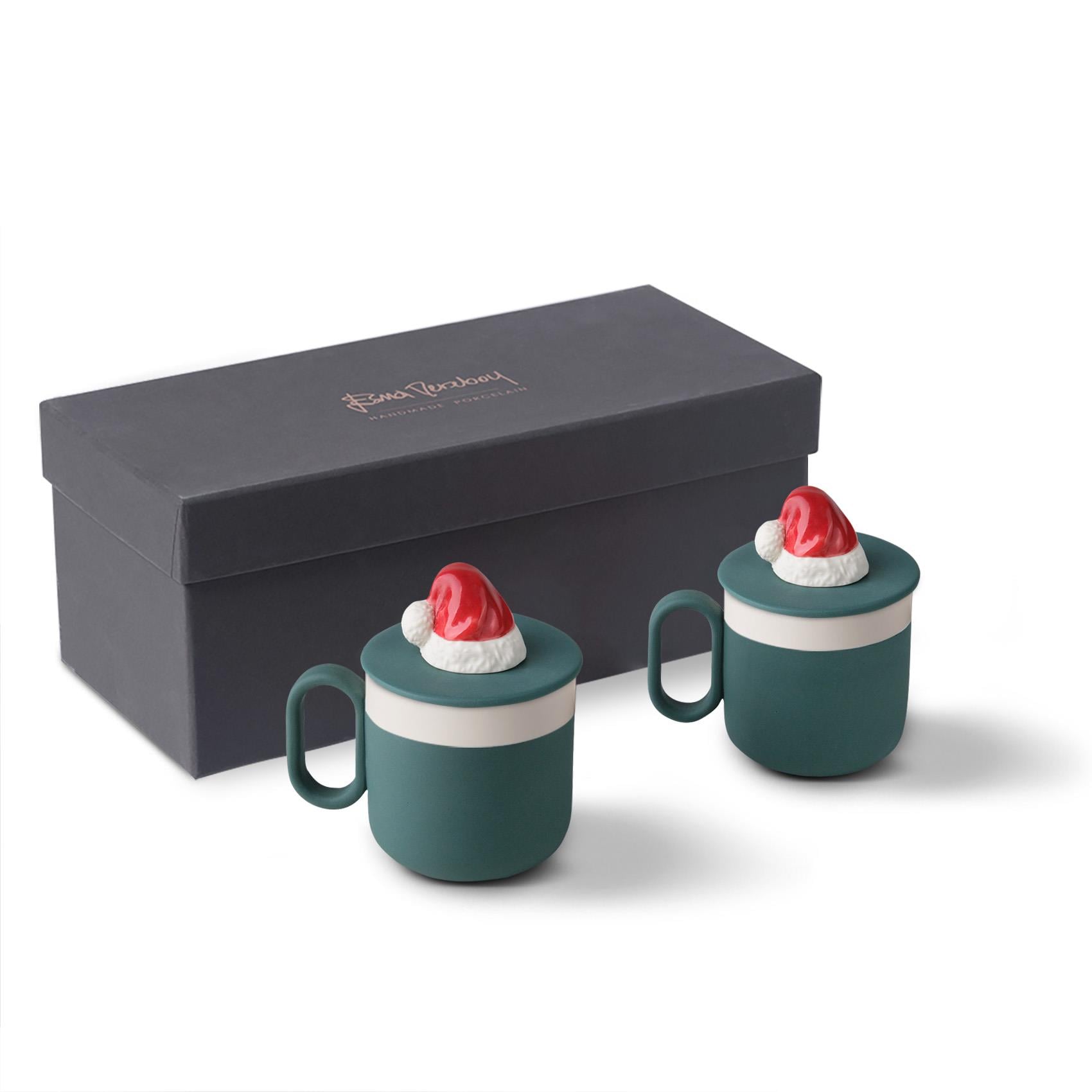 Capsule 2'li Yılbaşı Şapka Figürlü Kapaklı Çay Fincan Takımı Amazon&Fildişi