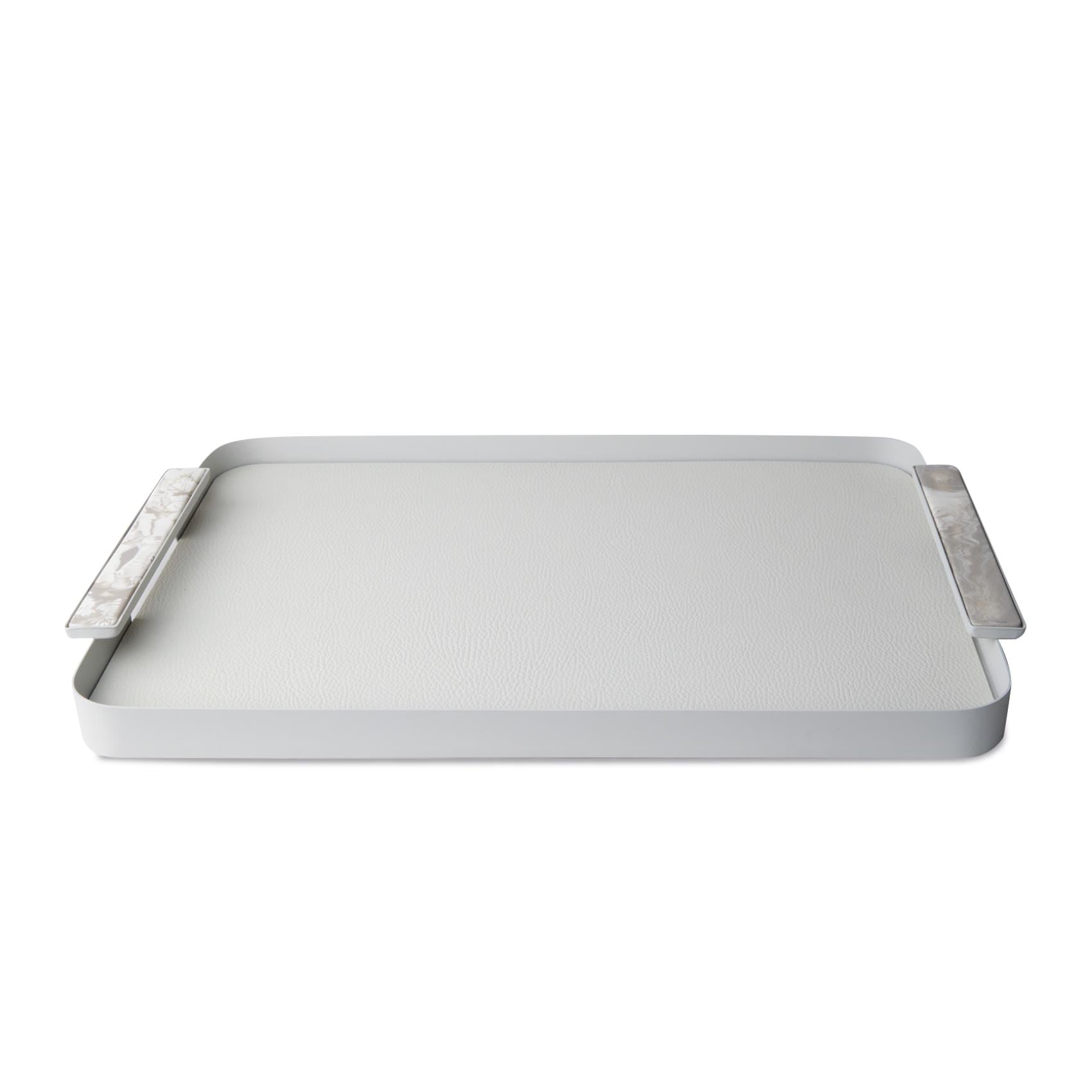 Rectangle Large Metal Tray with Leather Mat Grey 