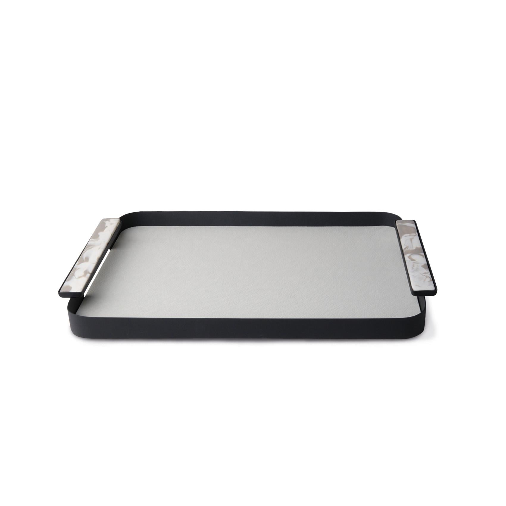 Rectangle Small Metal Tray with Leather Mat Black 