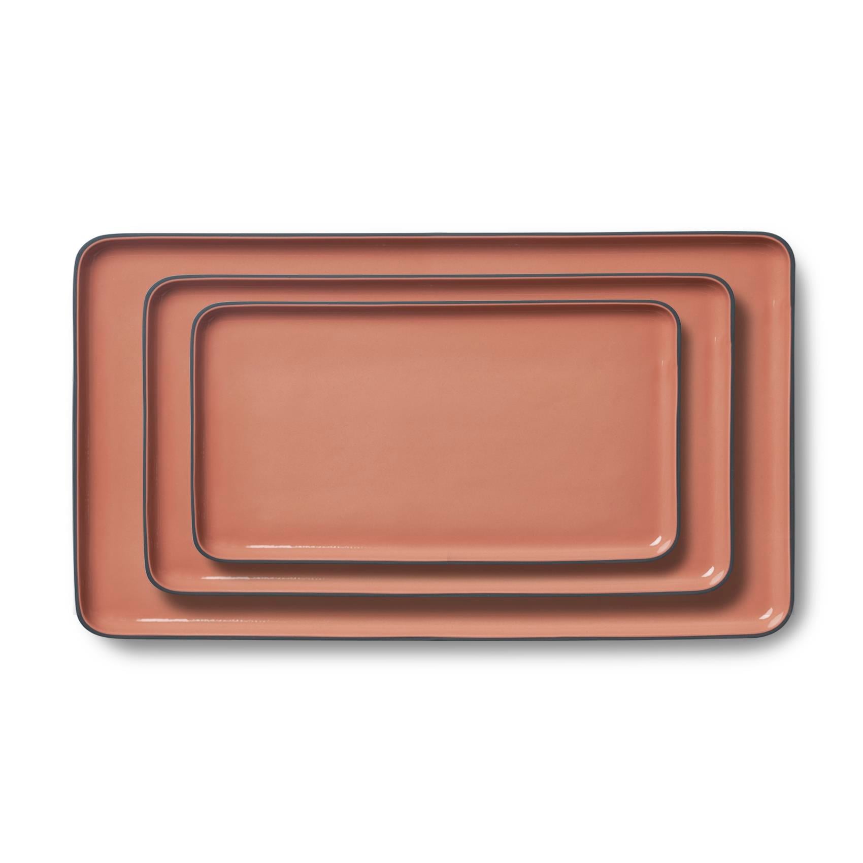 Rectangle Plate Set Black & Coral