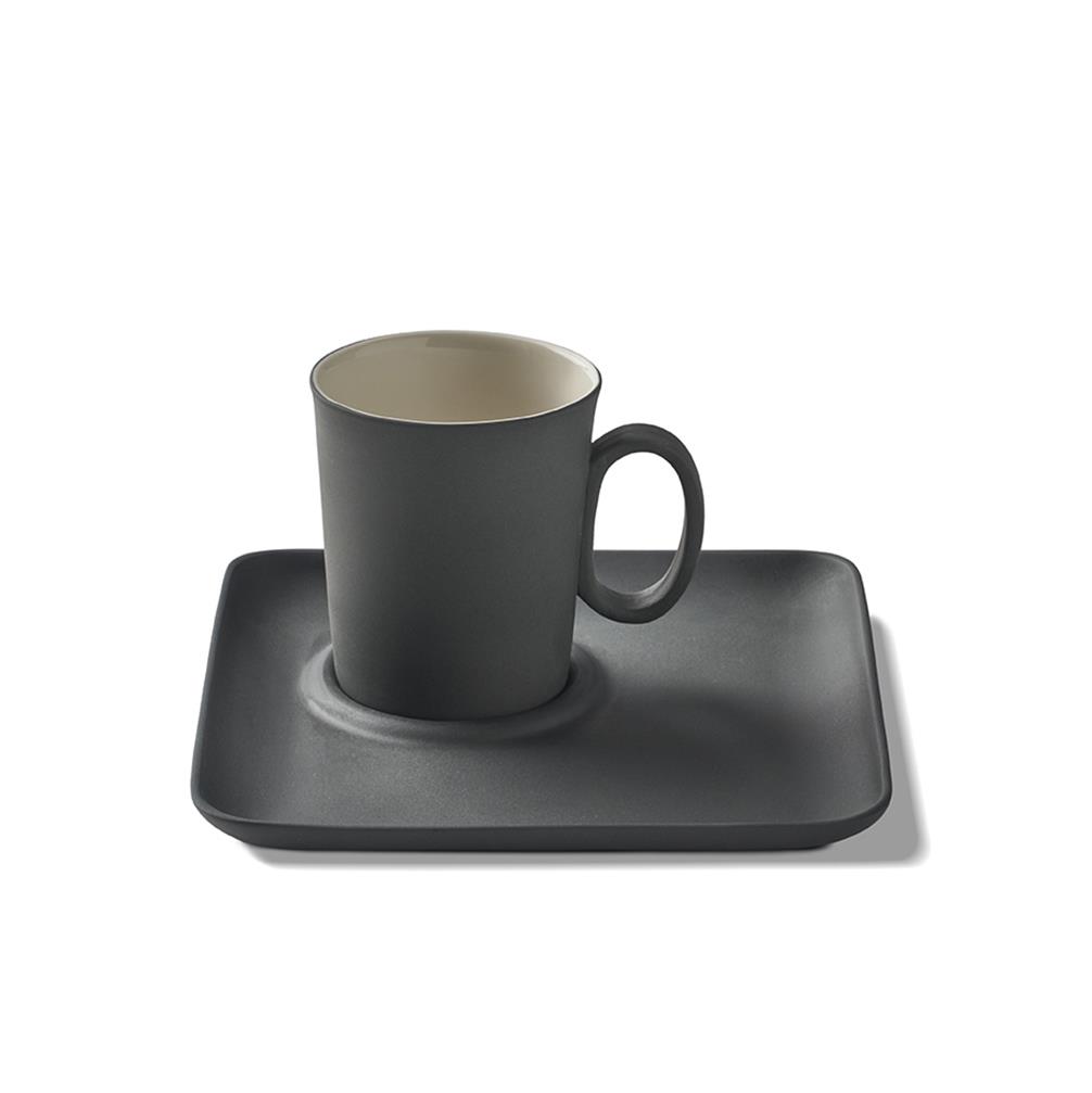 Fıgures Espresso Cup Wıth Saucer Handle 0 Black - Black & Ivory