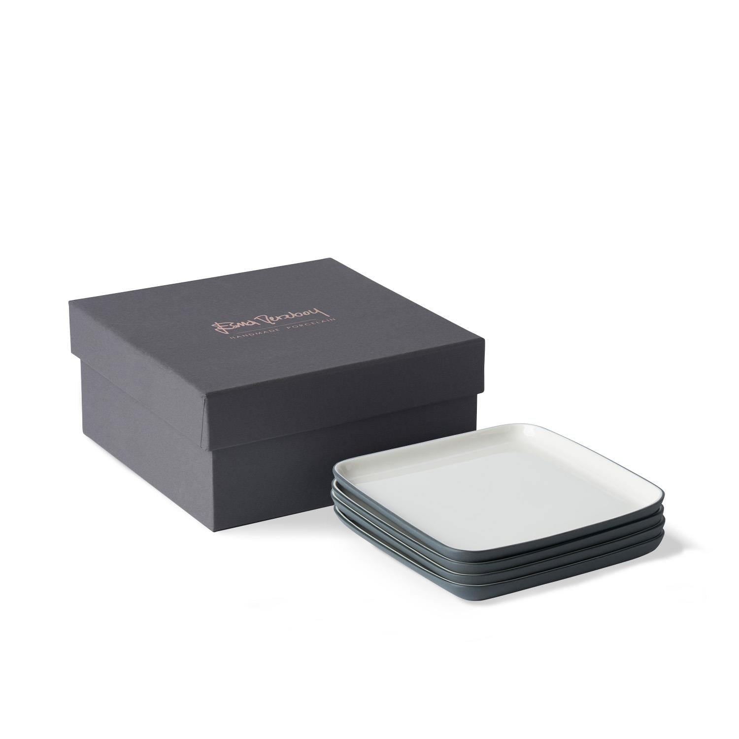 Square Plate Set Of 4 Black & Ivory