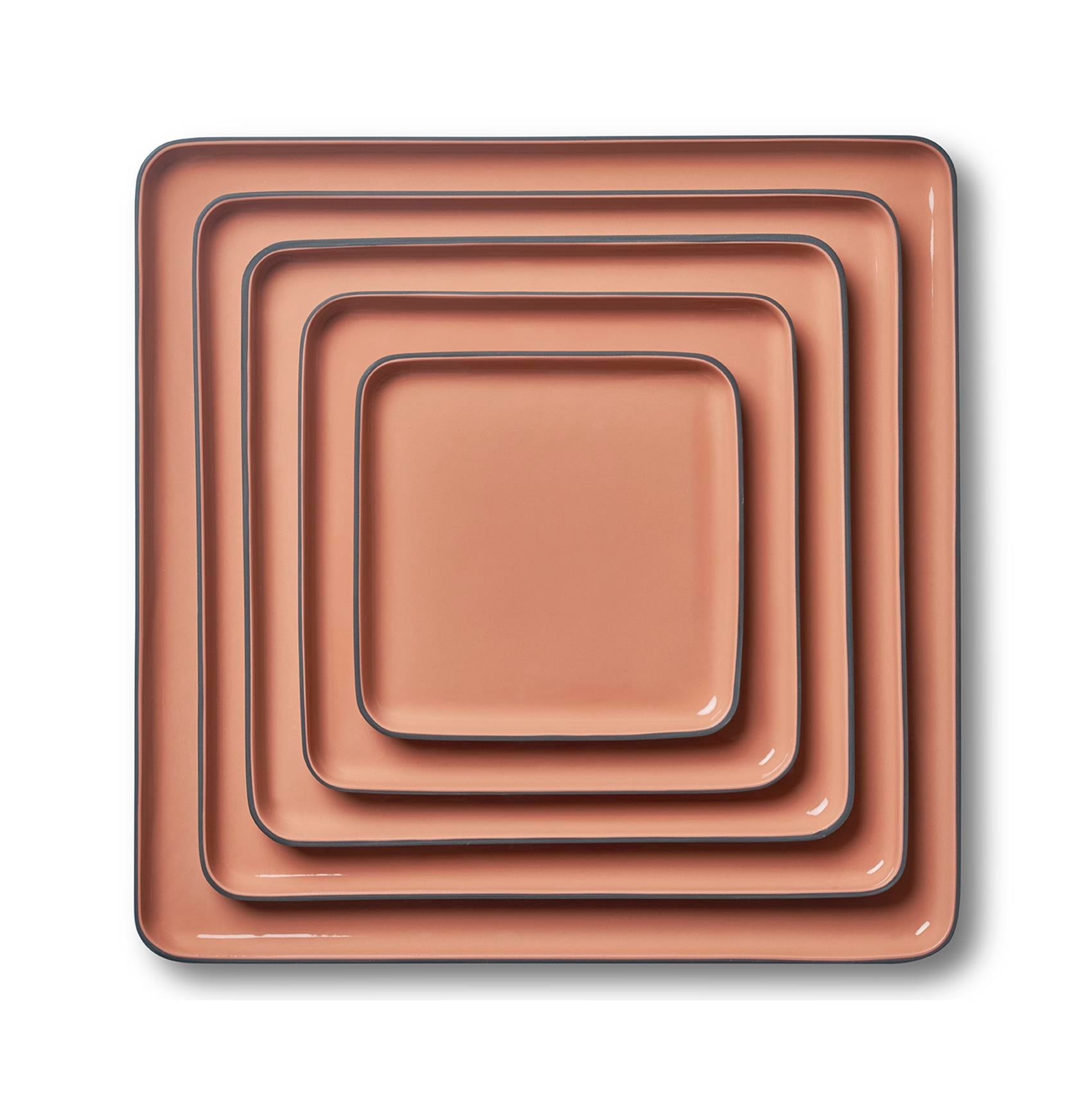 Square Plate Set Black & Coral