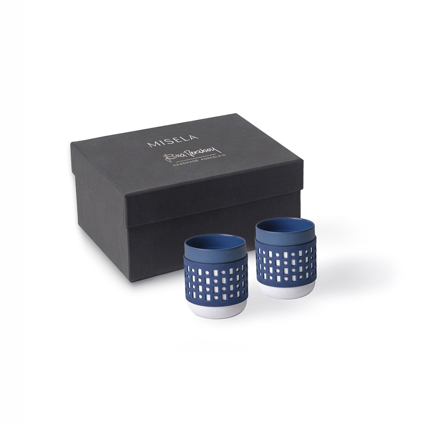 Misela Los Angeles Pattern Leather-Sleeve 2-Piece Capsule Small Mug Set White & Ocean 