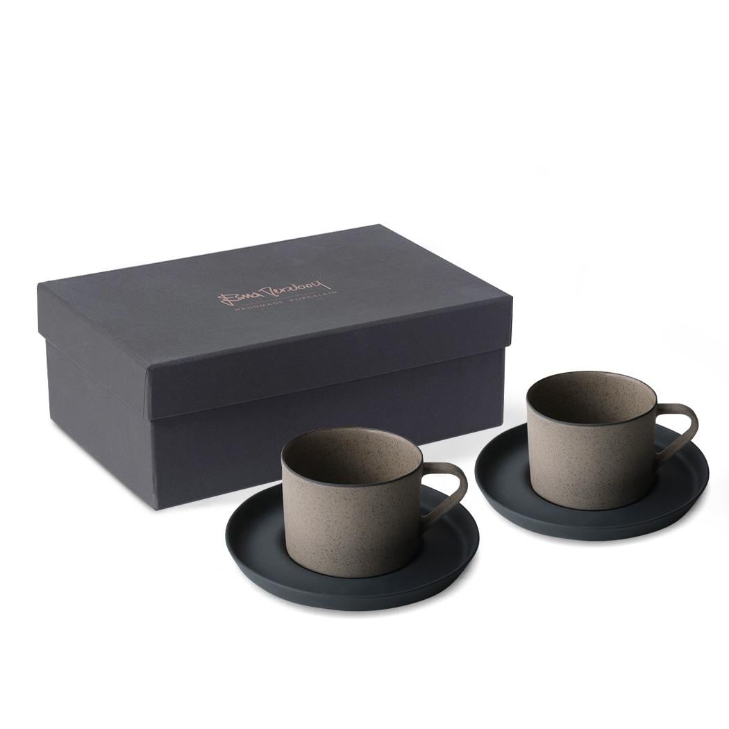 Nest Glitter 2'li Tabaklı Kahve/Çay Fincanı 180ml Siyah-Pırıltılı Taş