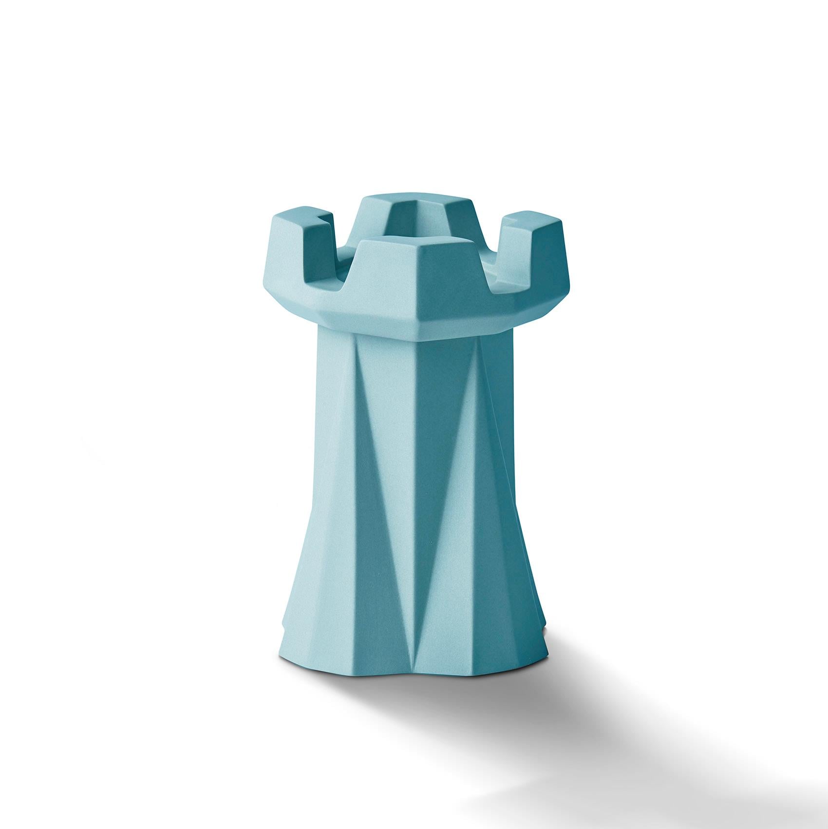 Chess Rook Candle Holder Aqua