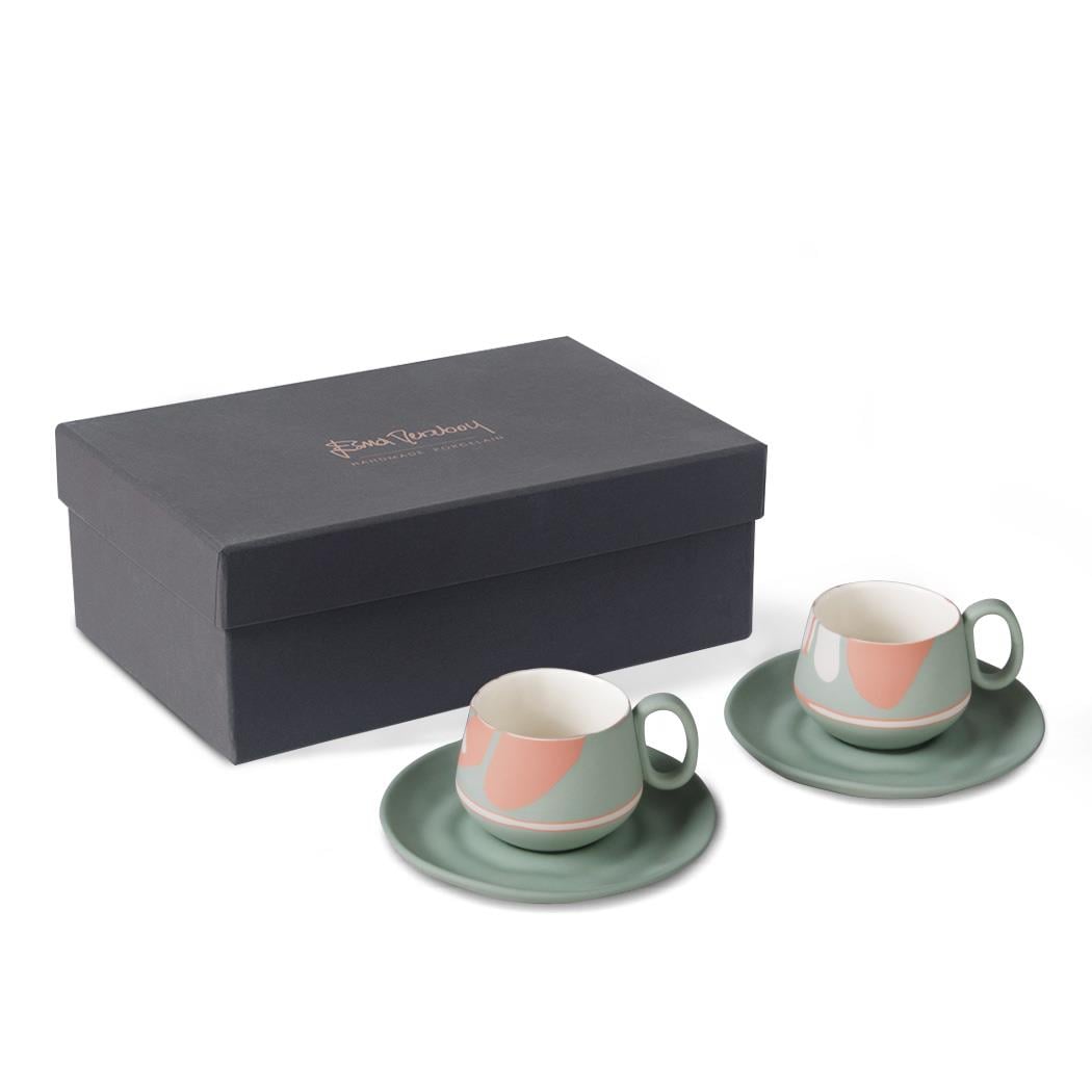 Tube Colour Wave Espresso Cup With Wavy Saucer Set Of 2 Nile-Nile&Coral&Ivory 