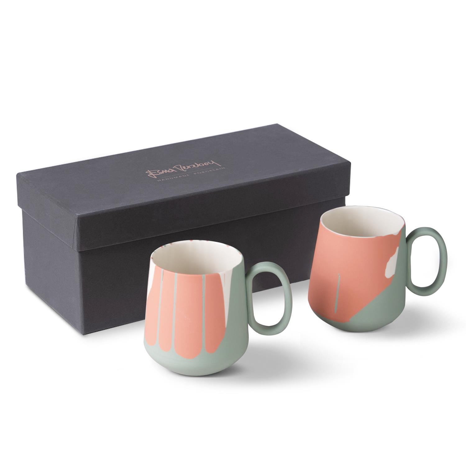 Tube Colour Wave Mug Set Of 2 Nile&Coral&Ivory 