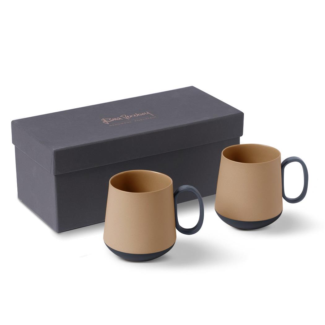 Tube Mug Set Of 2 Black & Straw