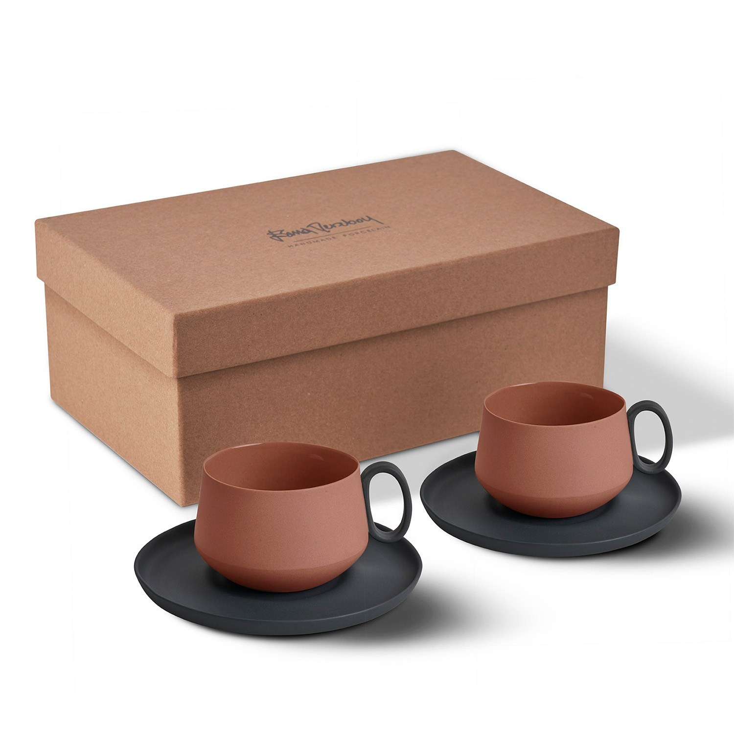 Tube Coffee/Tea Cup with Saucers Set of 2 Black - Coral 200 ml 