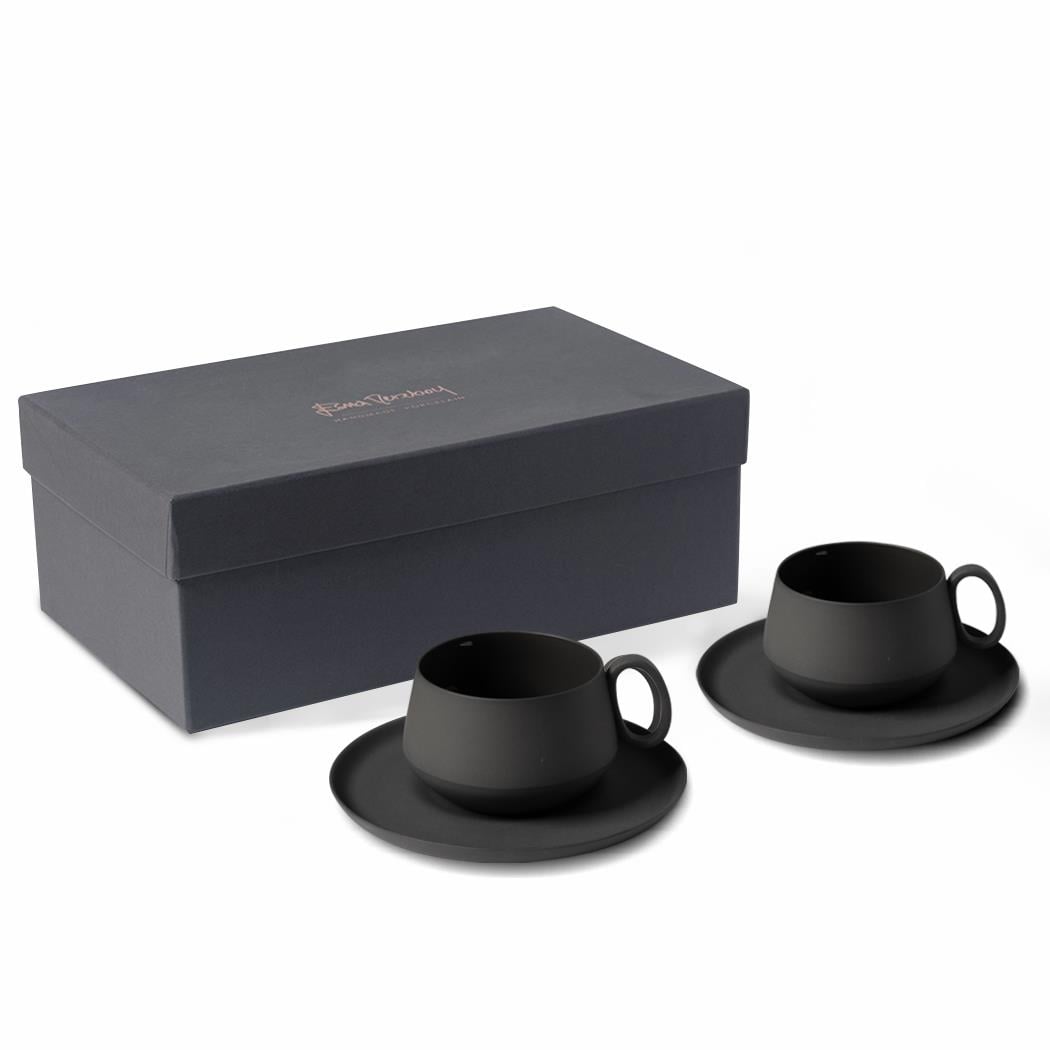 Tube Tea Cup Wıth Saucer Set Of 2 Black-black