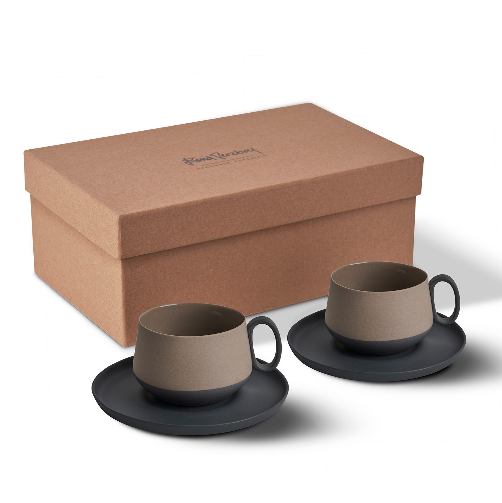 Tube Coffee/Tea Cup with Saucers Set of 2 Black - Black & Rock 200 ml 