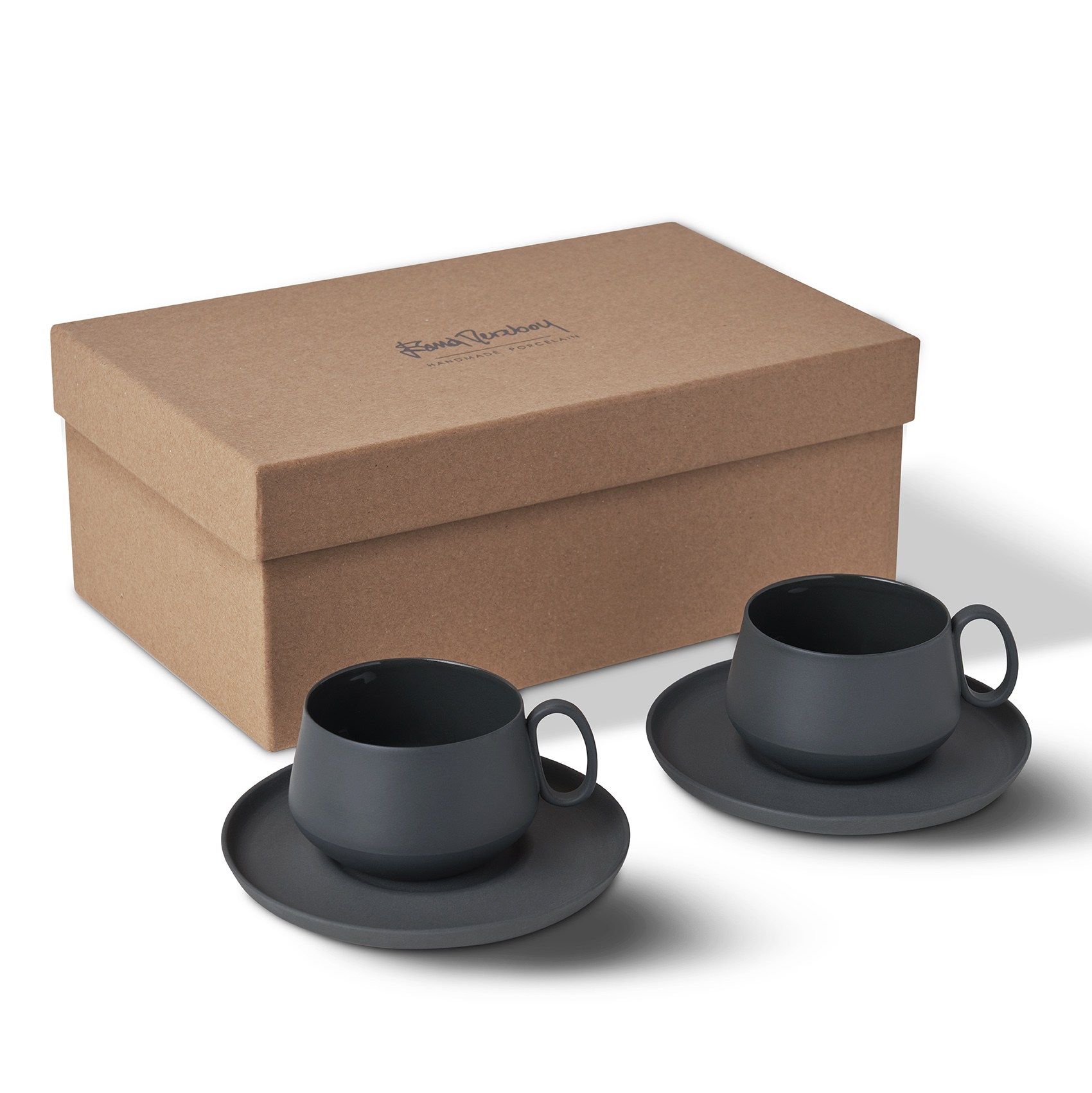 Tube Coffee/Tea Cup with Saucers Set of 2 Black - Black 200 ml 