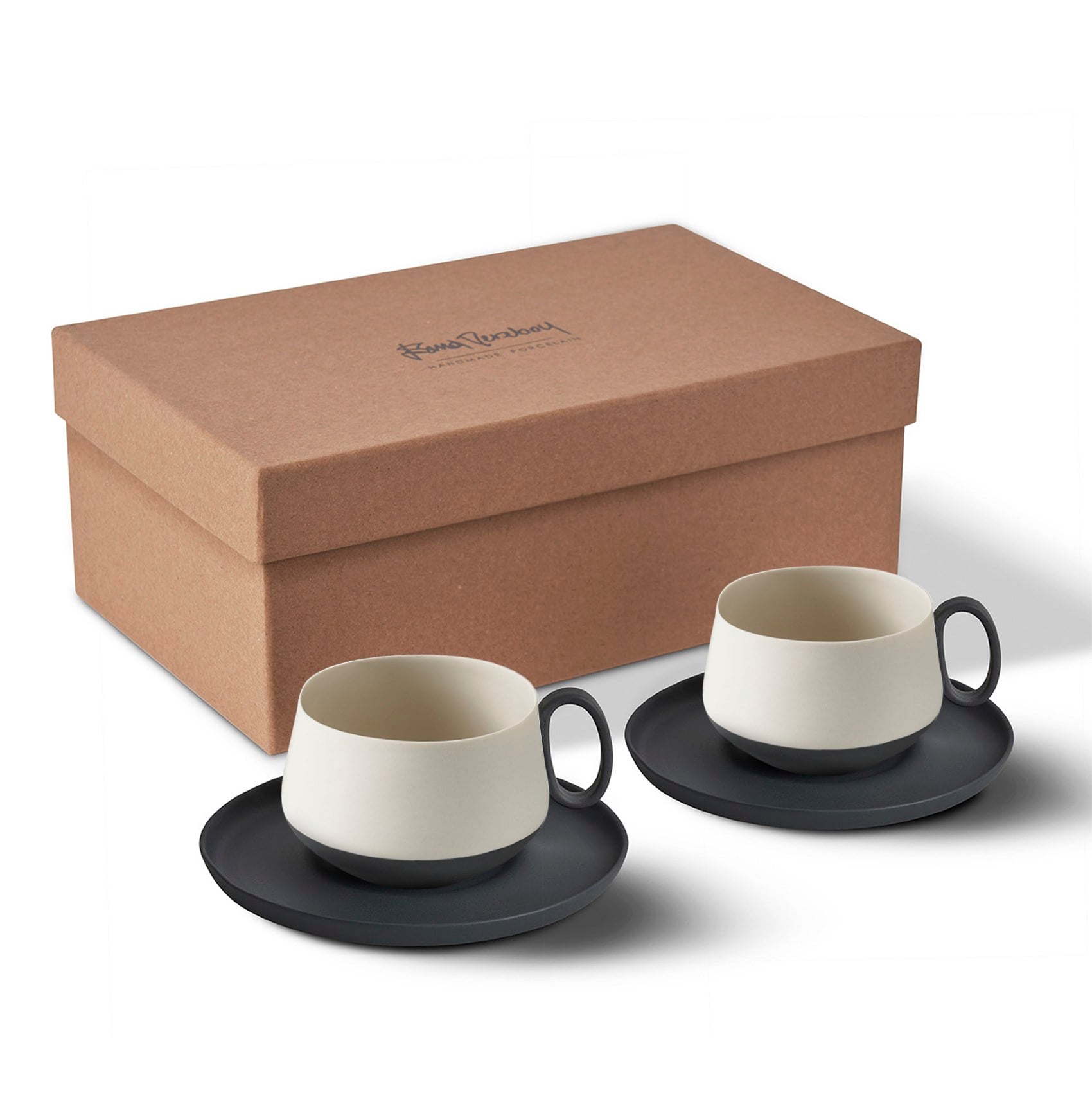 Tube Coffee/Tea Cup with Saucers Set of 2 Black - Black & Ivory 