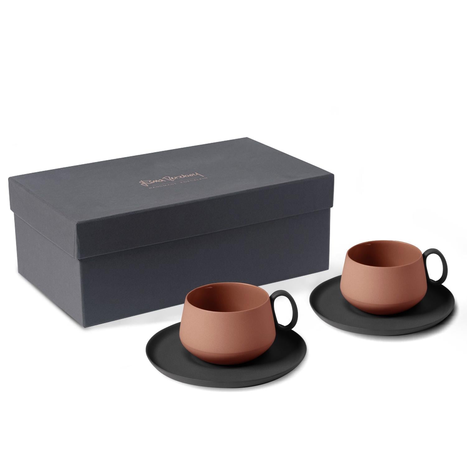 Tube Tea Cup Wıth Saucer Set Of 2 Black-coral