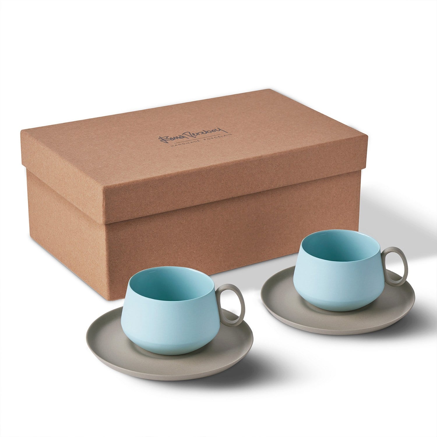 Tube Coffee/Tea Cup with Saucers Set of 2 Rock - Aqua 200 ml 