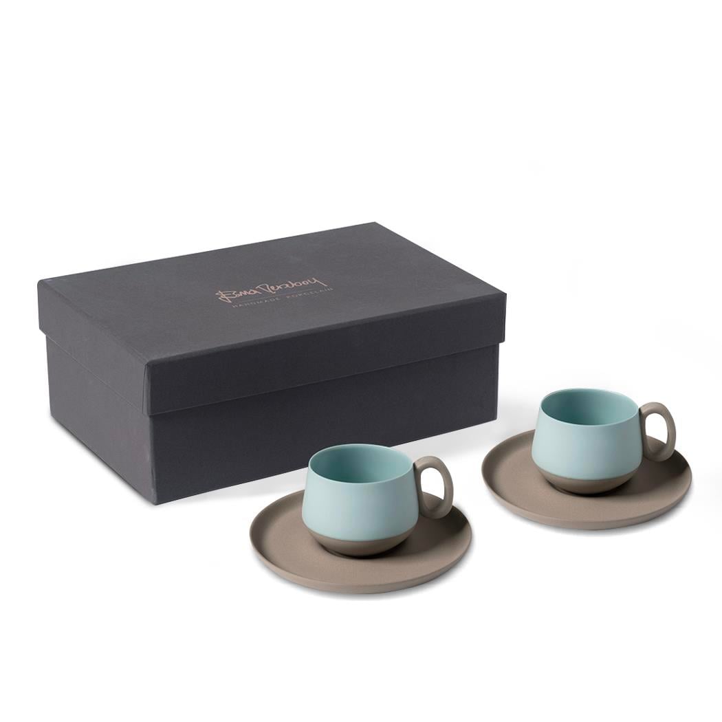 Tube Espresso Cup Wıth Saucer Set Of 2 Rock - Rock & Aqua