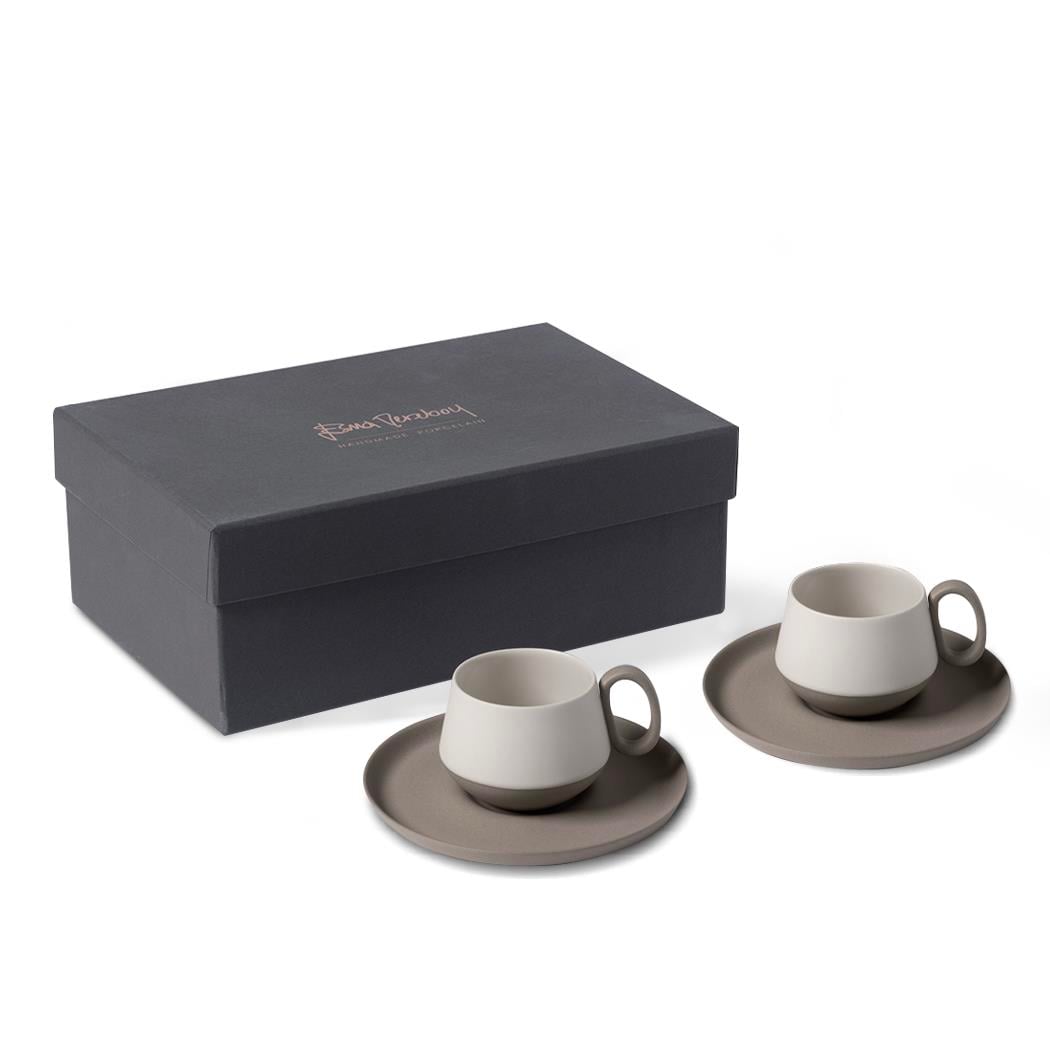 Tube Espresso Cup Wıth Saucer Set Of 2 Rock - Rock & Ivory