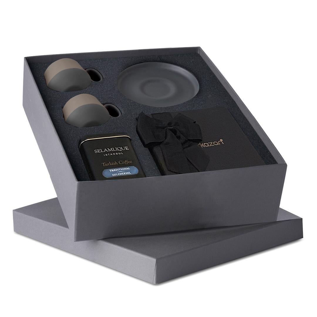 Tube Espresso Cup Wıth Saucer Set Of 2, Turkısh Coffee And Delıght Gıft Box Black - Black & Rock