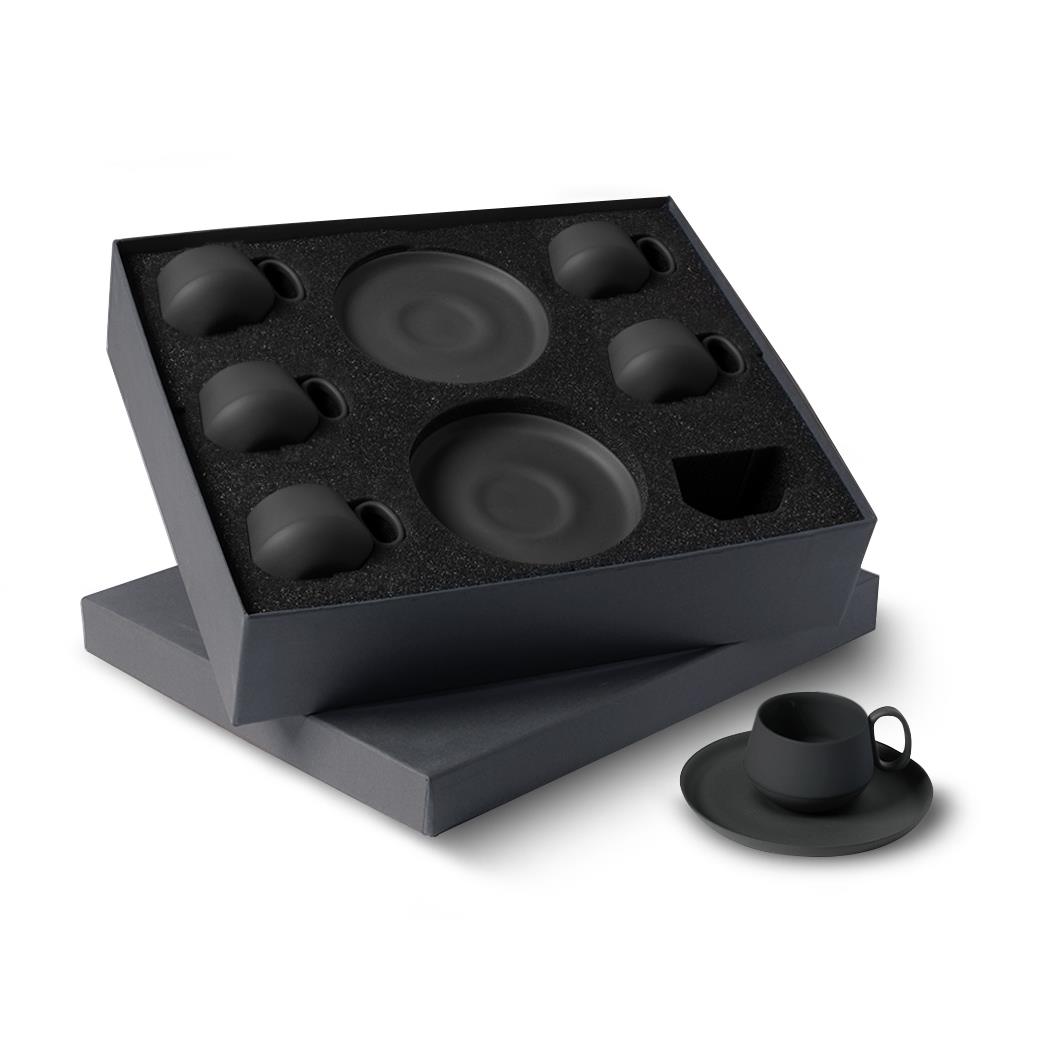 Tube Espresso Cup Wıth Saucer Set Of 6 Black-black