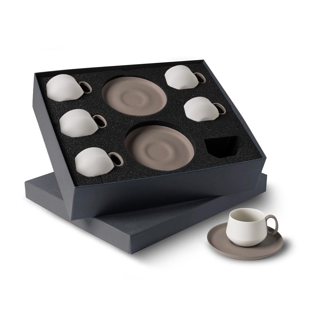Tube Espresso Cup Wıth Saucer Set Of 6 Rock-ıvory