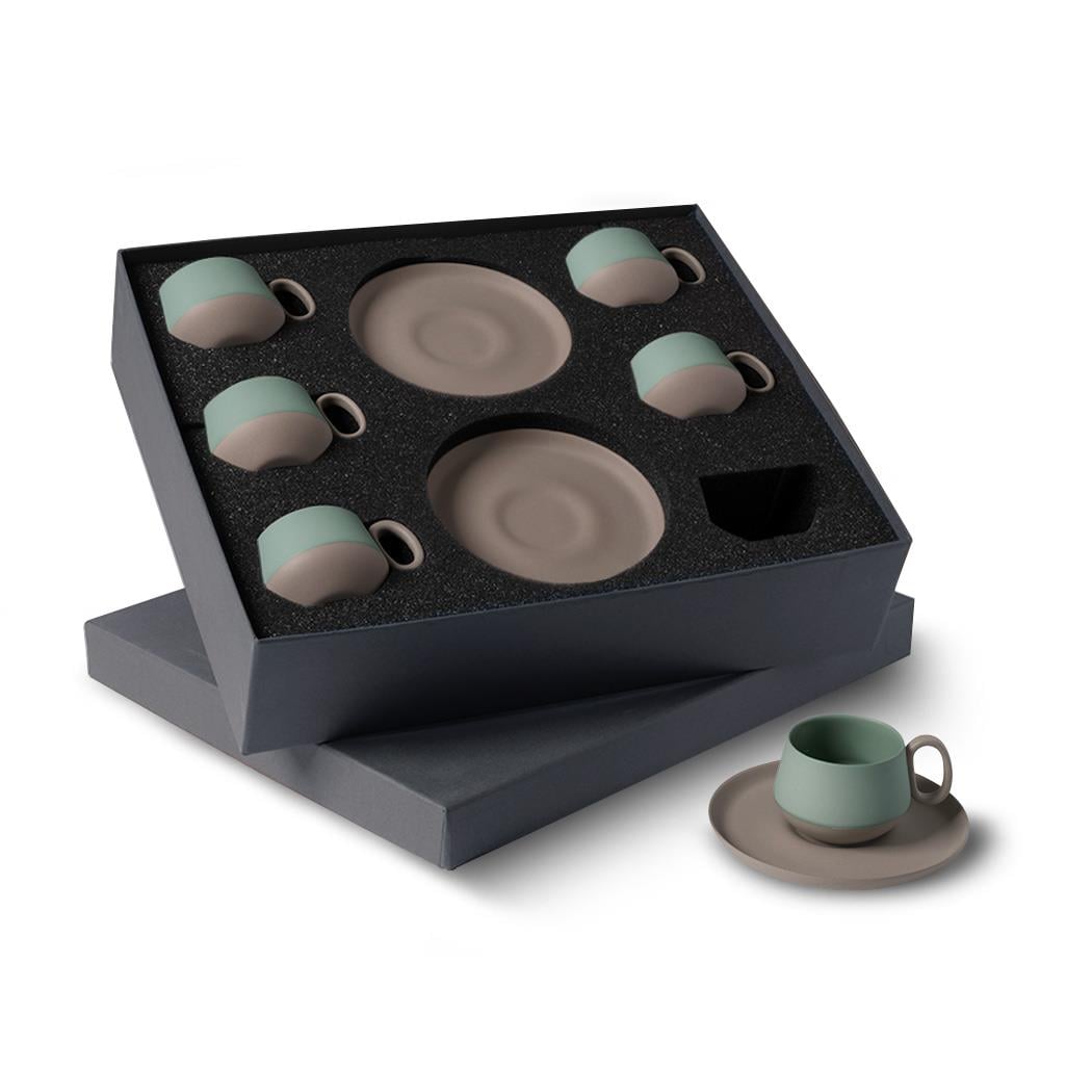 Tube Espresso Cup Wıth Saucer Set Of 6 Rock - Rock & Nıle