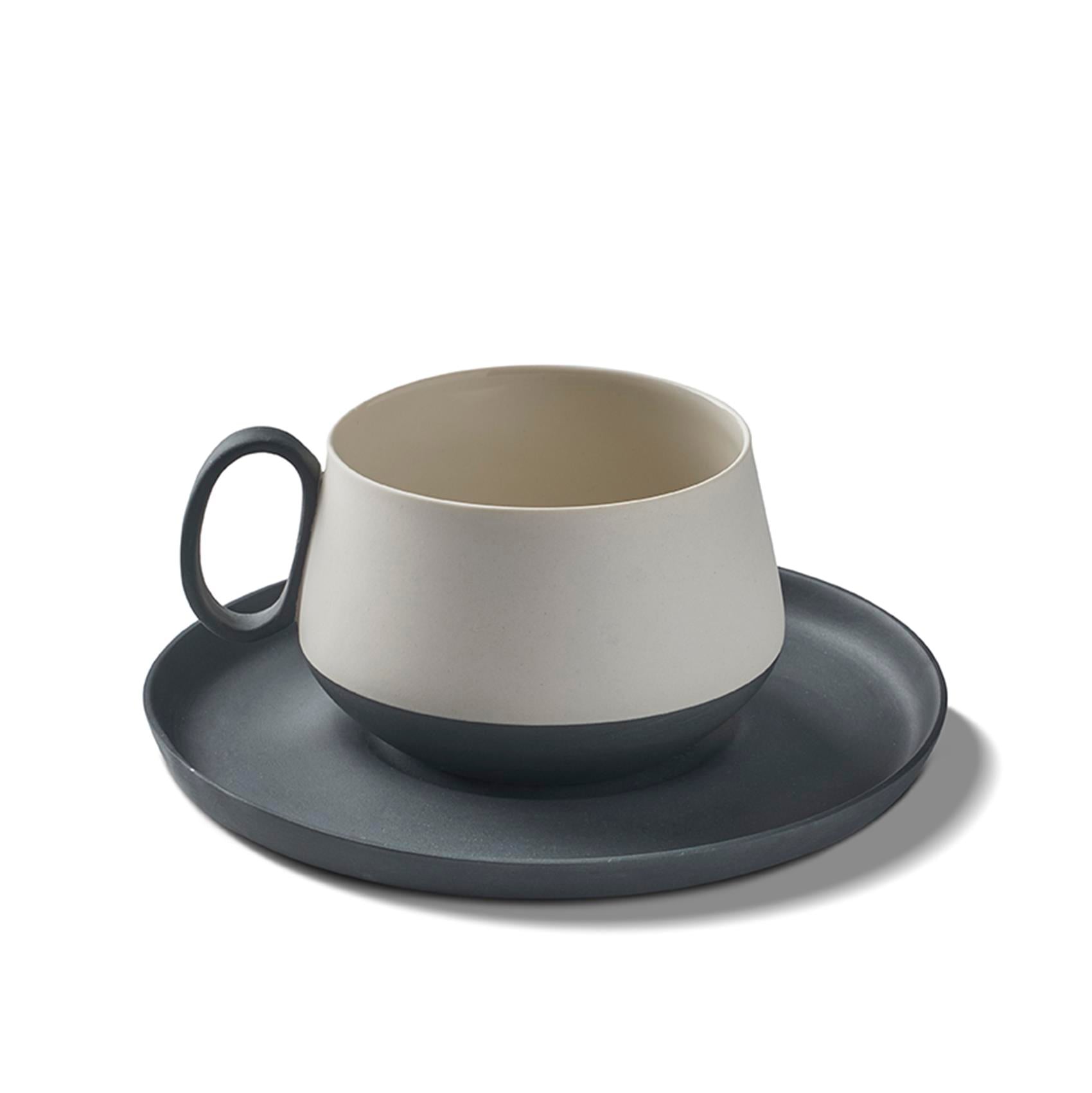 Tube Tea Cup Wıth Saucer Black - Black & Ivory