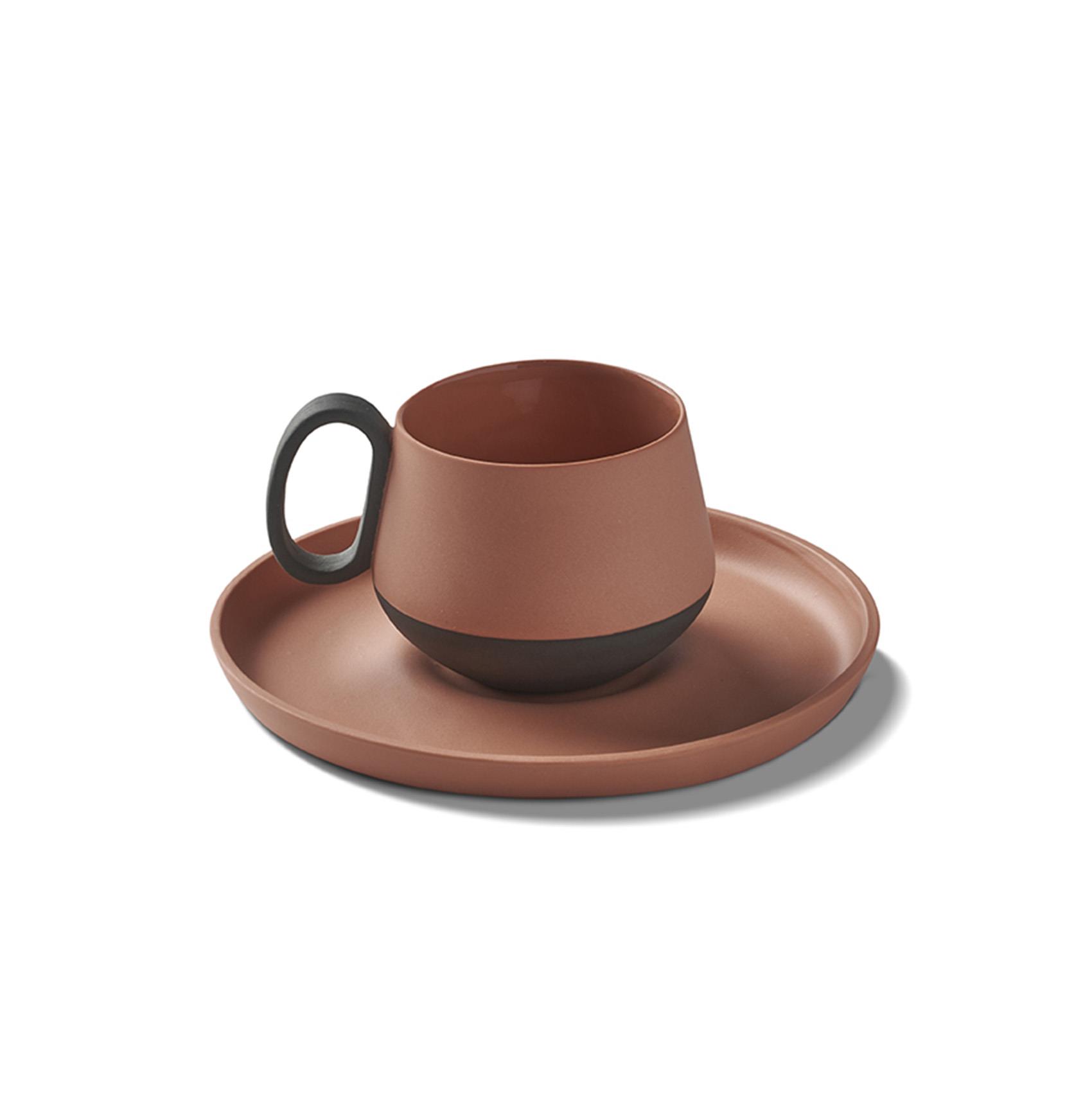 Tube Espresso Cup Wıth Saucer Coral - Black & Coral