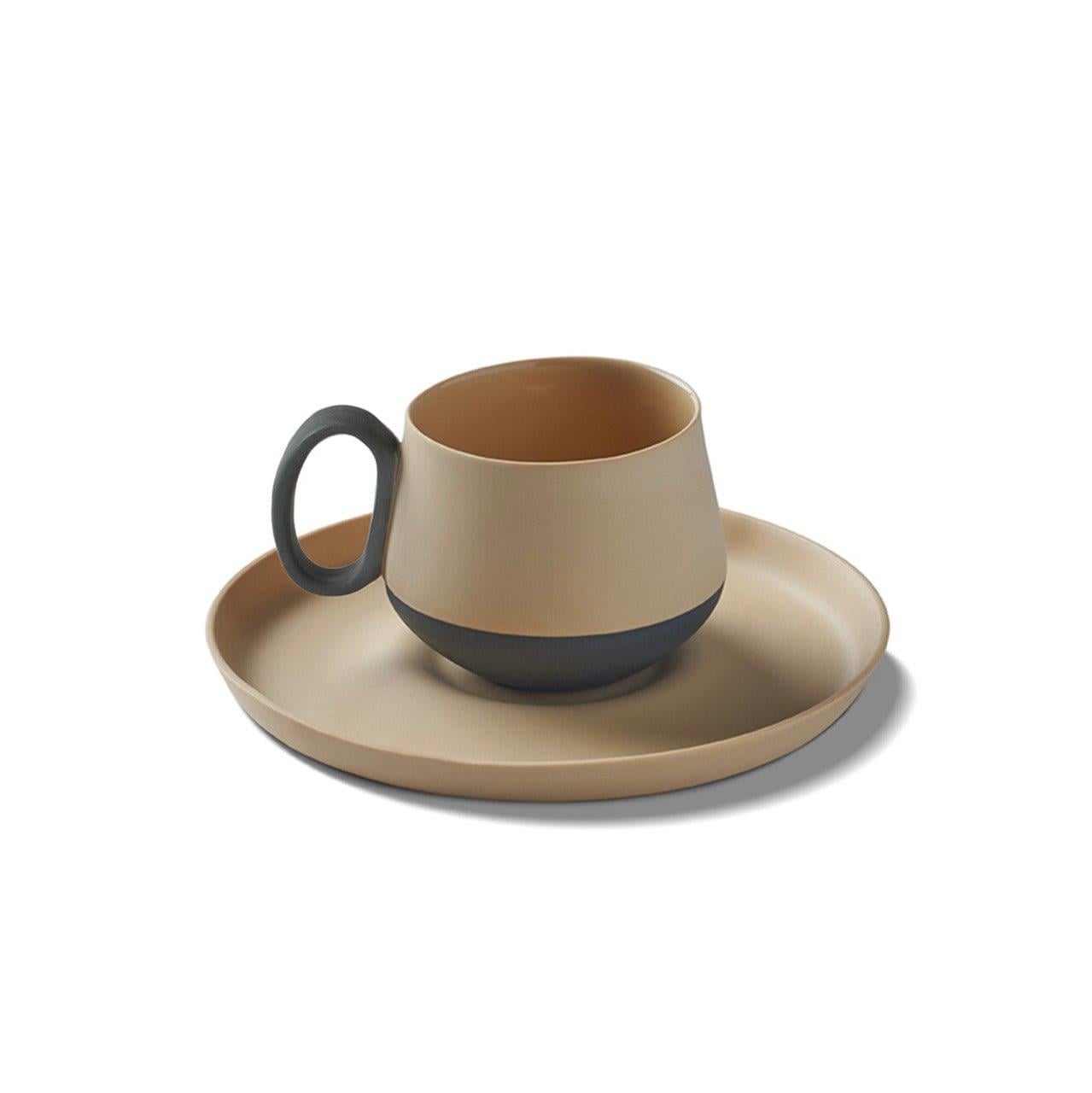 Tube Espresso Cup Wıth Saucer Straw - Black & Straw