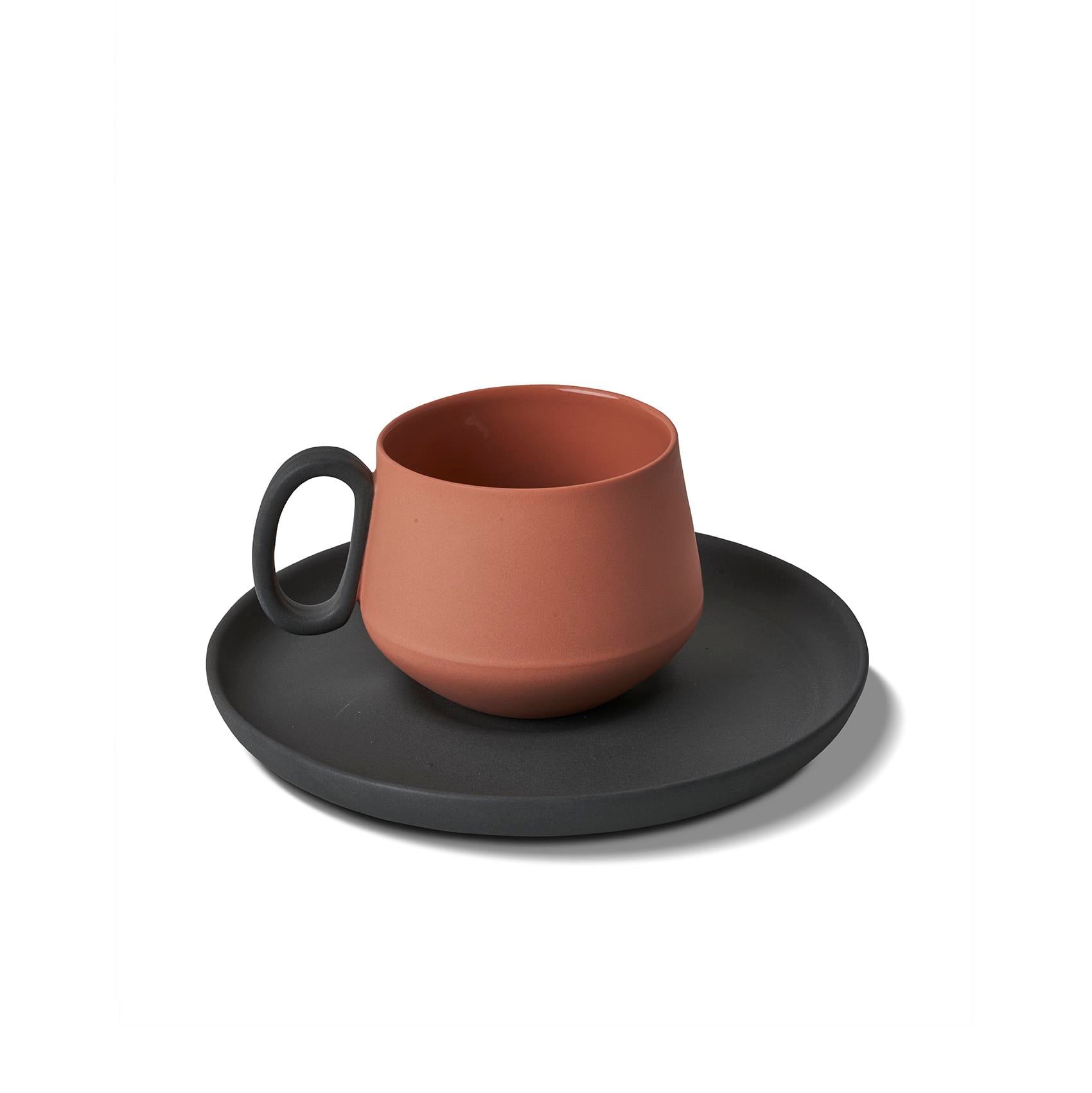 Tube Espresso Cup Wıth Saucer Black-coral
