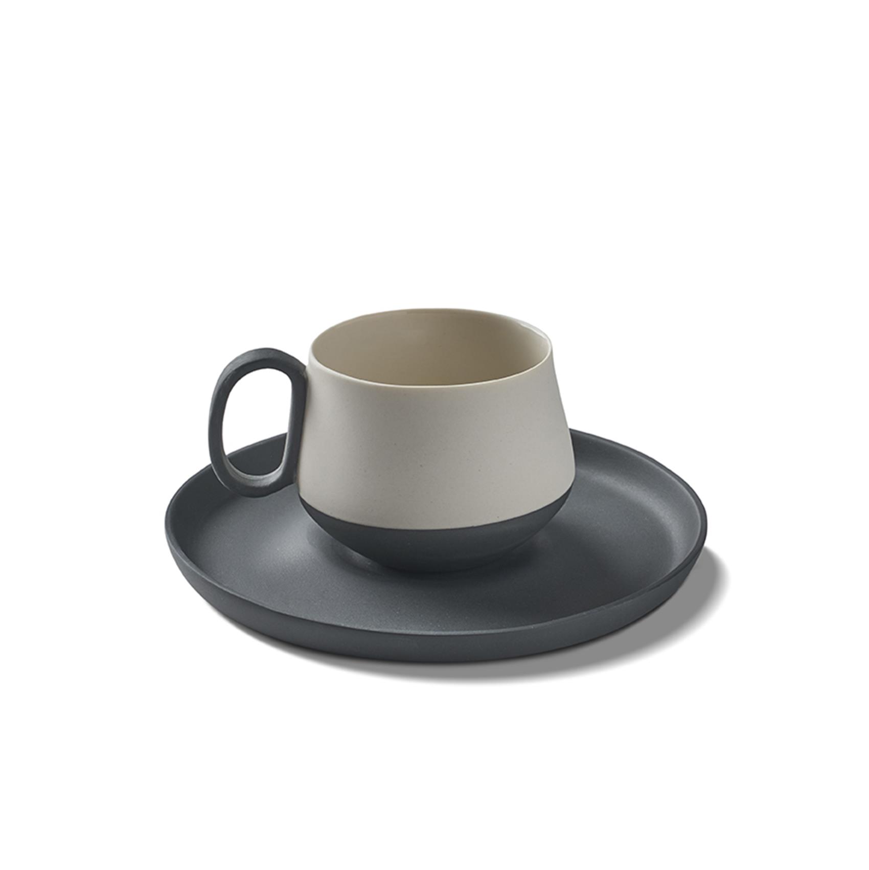 Tube Espresso Cup Wıth Saucer Black - Black & Ivory