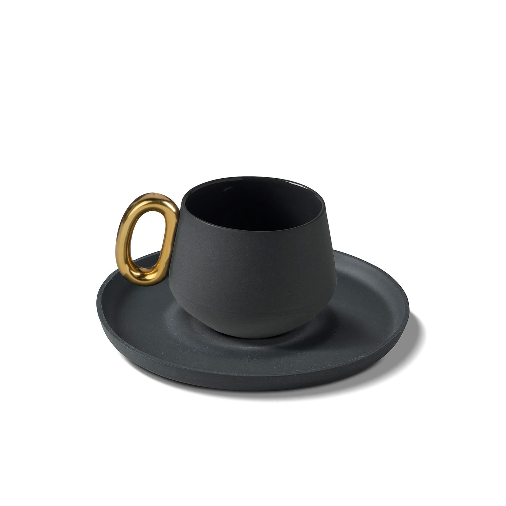 Tube Espresso Cup With Saucer Black-Black&Gold 
