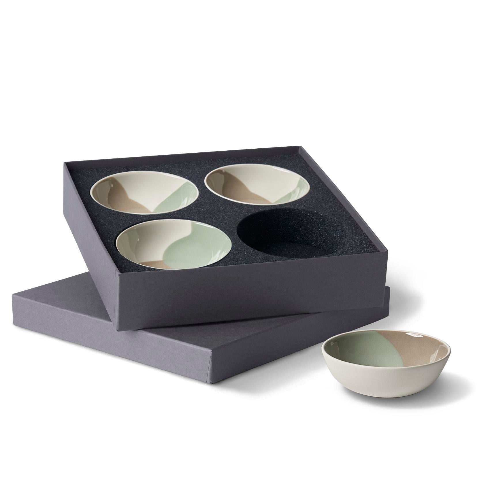 Round Small Bowl Set Of 4 Colour Wave Set Ivory & Nile & Rock