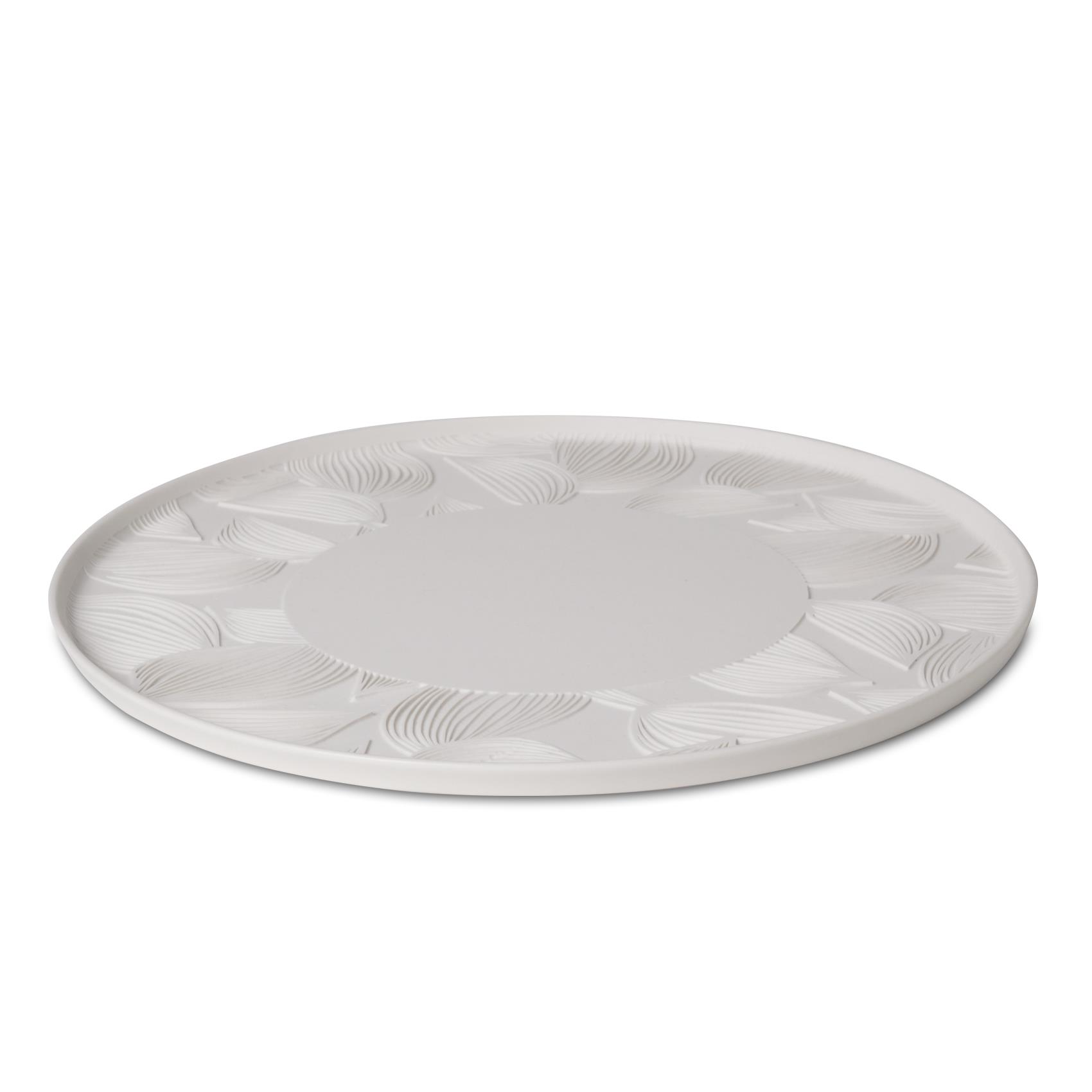 Round Charger Plate Leaf Patterned Single Colour IVORY