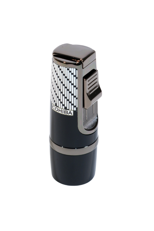 Cohiba 3 Torch Pürmüz Siyah-Beyaz Desenli Metal Puro Çakmağı