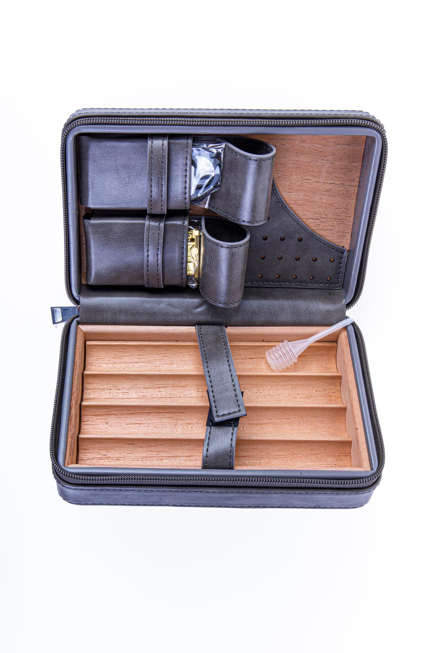 Cohiba Antrasit Çakmak Kesicili Deri Puro Taşıma Çantası & Seyahat Humidoru